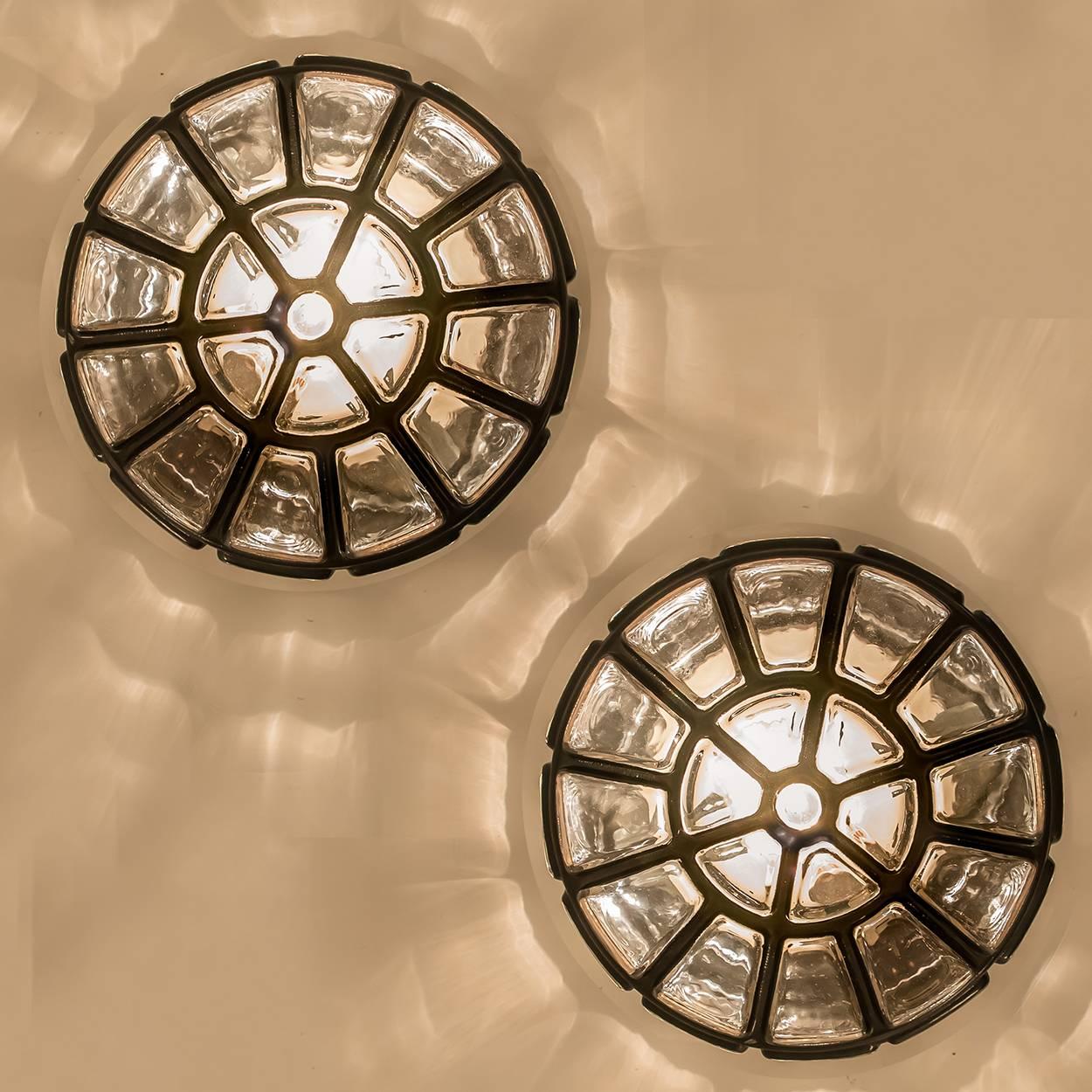 Mid-Century Modern 5 Octagonal Glass Flush Mounts, Wall Lights by Limburg Glashütte