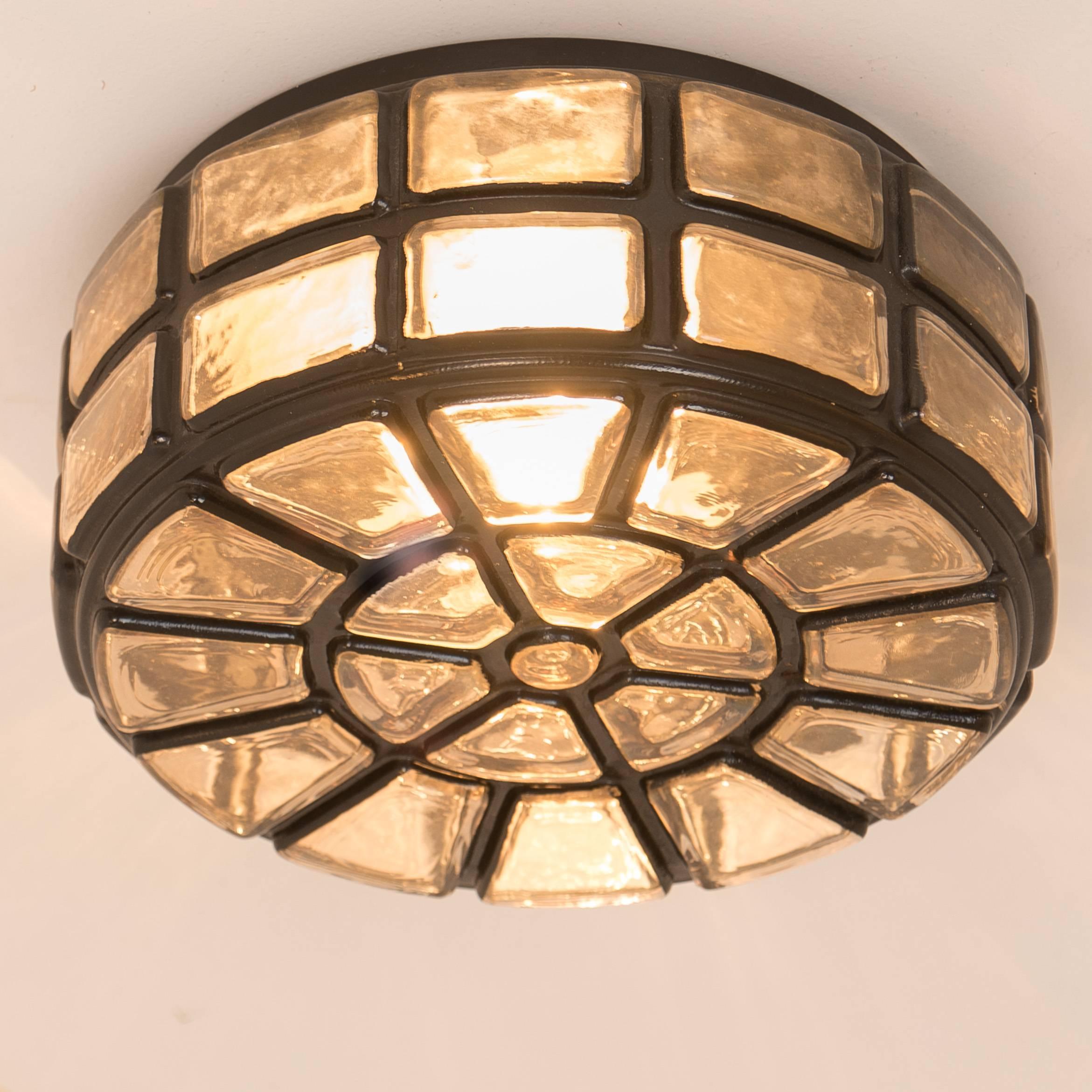 German 5 Octagonal Glass Flush Mounts, Wall Lights by Limburg Glashütte