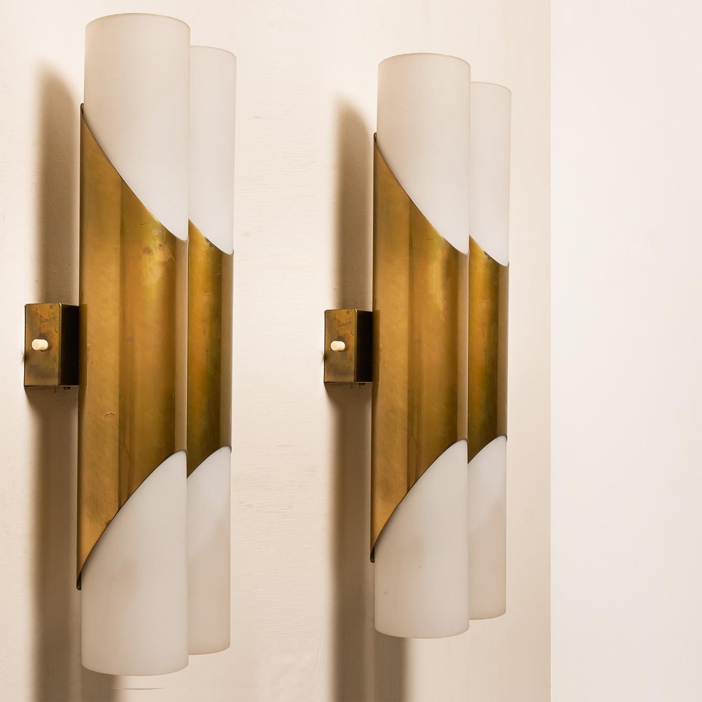 Brass Four Wall Sconces or Wall Lights in the Style of RAAK Amsterdam, 1970 For Sale