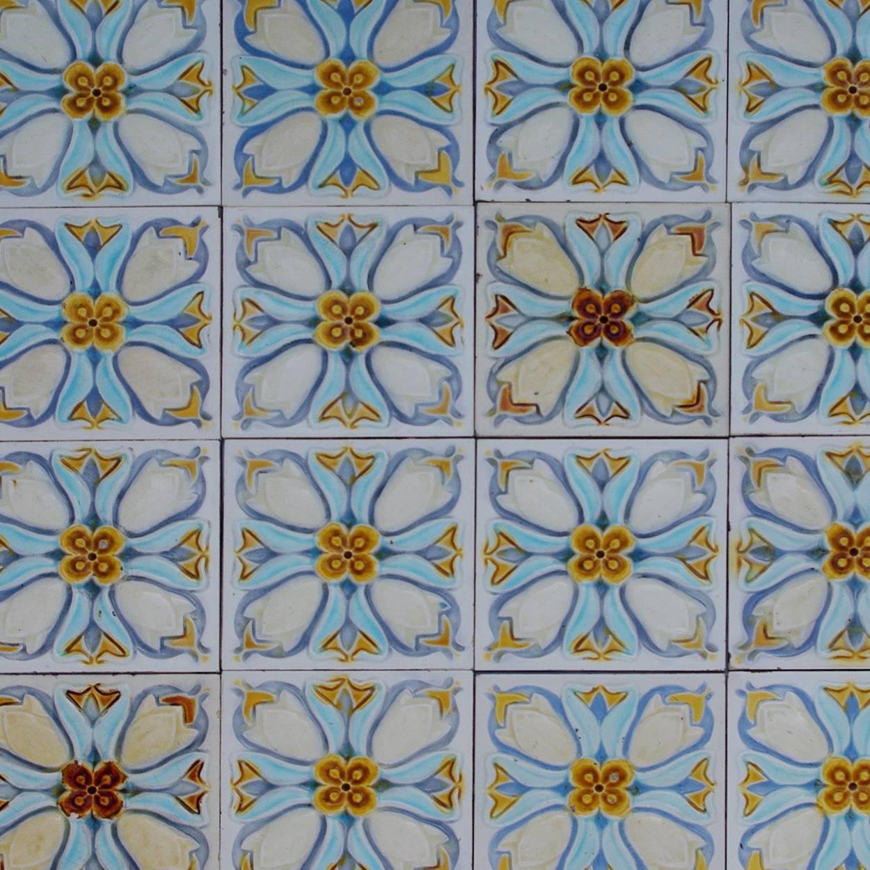 Sunning Art Deco tile panel from the superb firm, Gilliot, Heminksen, circa 1930, this quantity original Jugenstil tiles by Craven is very rare to find. With beautiful crackle.

Size each tile: 6 inches (15.2cm) width x 6 inches (15.2 cm) Height x