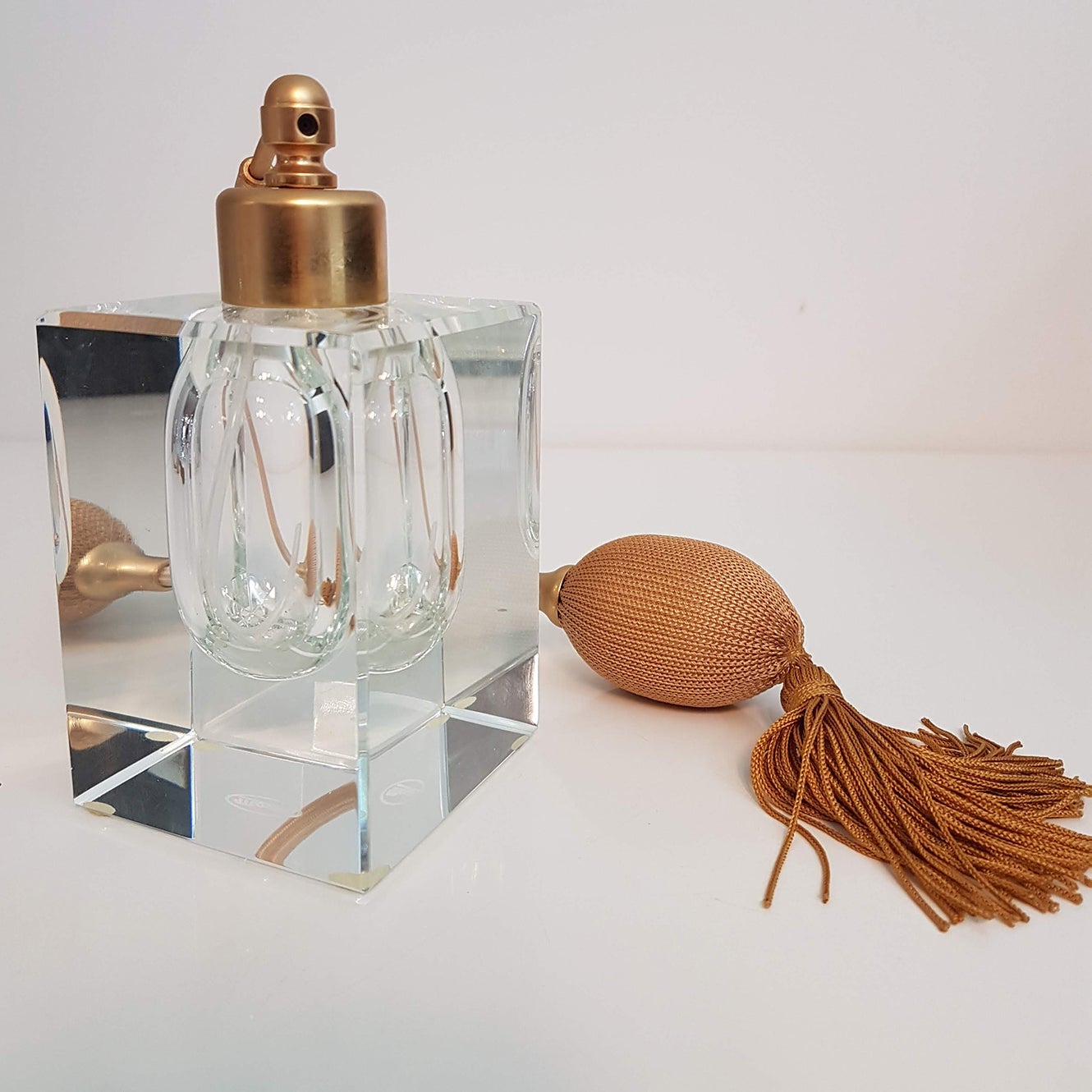 Perfume Bottle Gilt Brass and Glass by Large Antique Jadeite Glass Perfume