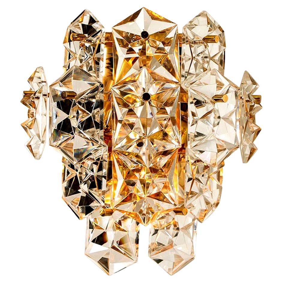 One of the Two Large Gilt Brass Faceted Crystal Sconces Wall Lights Kinkeldey