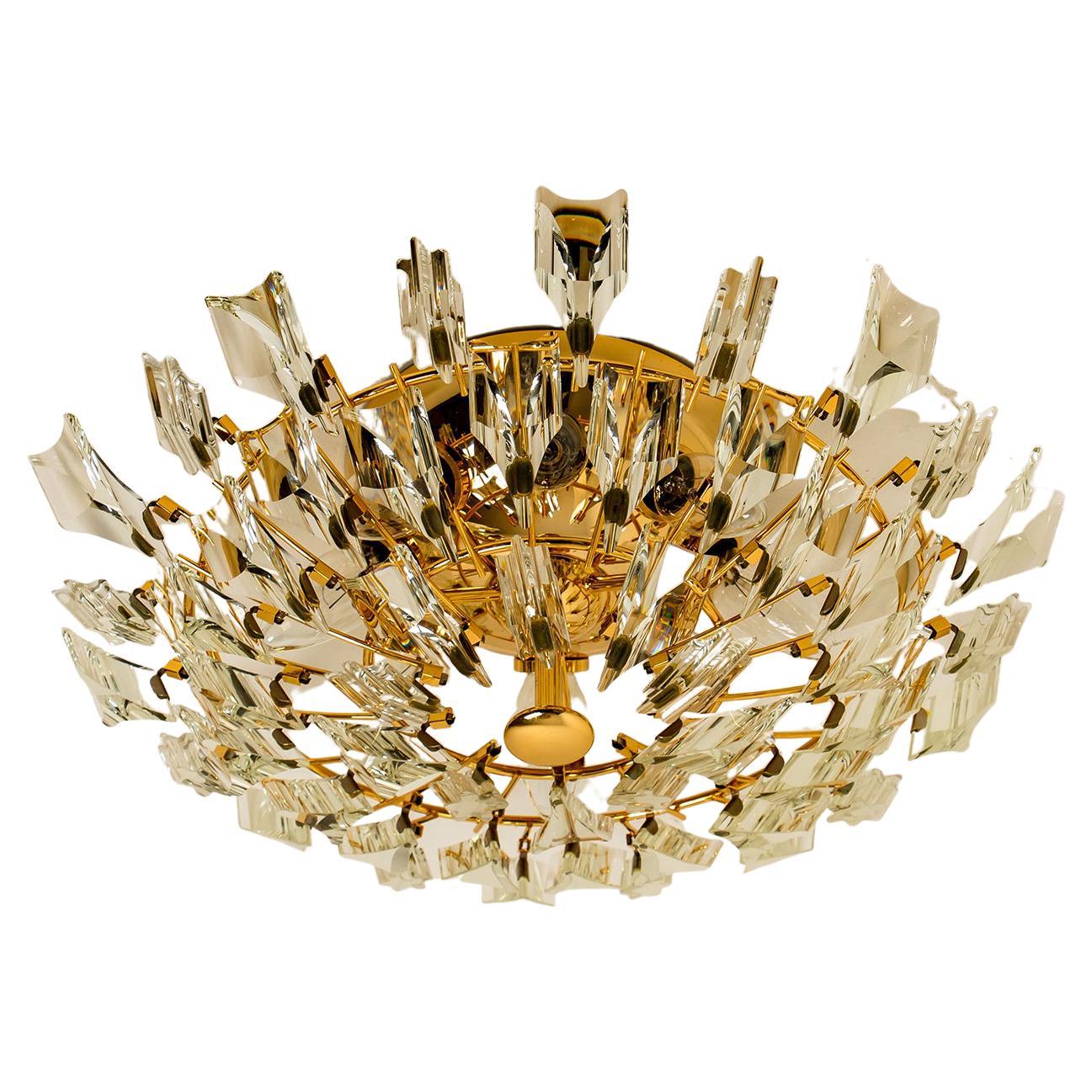 Crystal and Gilded Brass By Oscar Torlasco For StilKronen Flushmount/ Sconce For Sale