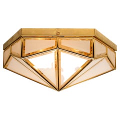 Large Octagonal Brass Glass Lights, Glashütte Limburg, 1970's