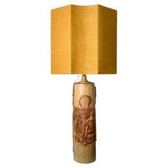 Large B. Rooke Ceramic Lamp, 1960s with Custom Made Silk Lampshade by René Hoube