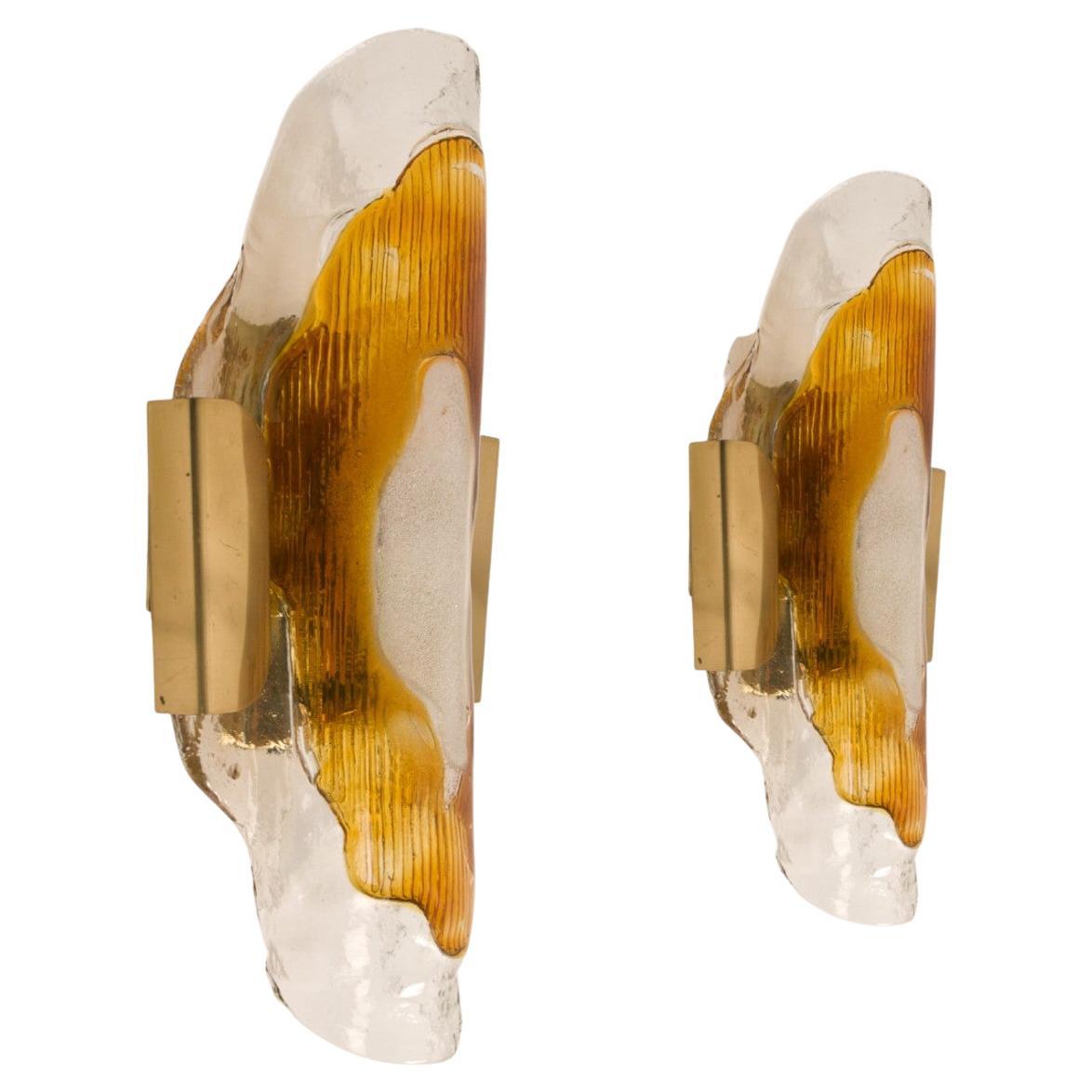 Hand Blown Murano Ambre Glass Wall Lights, 1970s For Sale