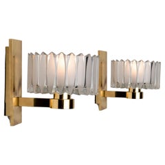 1 of the 2 Pairs Of Hillebrand Brass and Glass Wall Light Fixtures, 1970s
