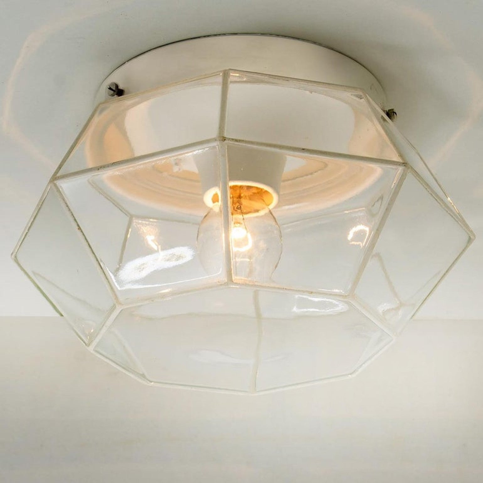 1 of the 4 White Clear Glass Flush Mount by Limburg, Germany, 1960s For Sale