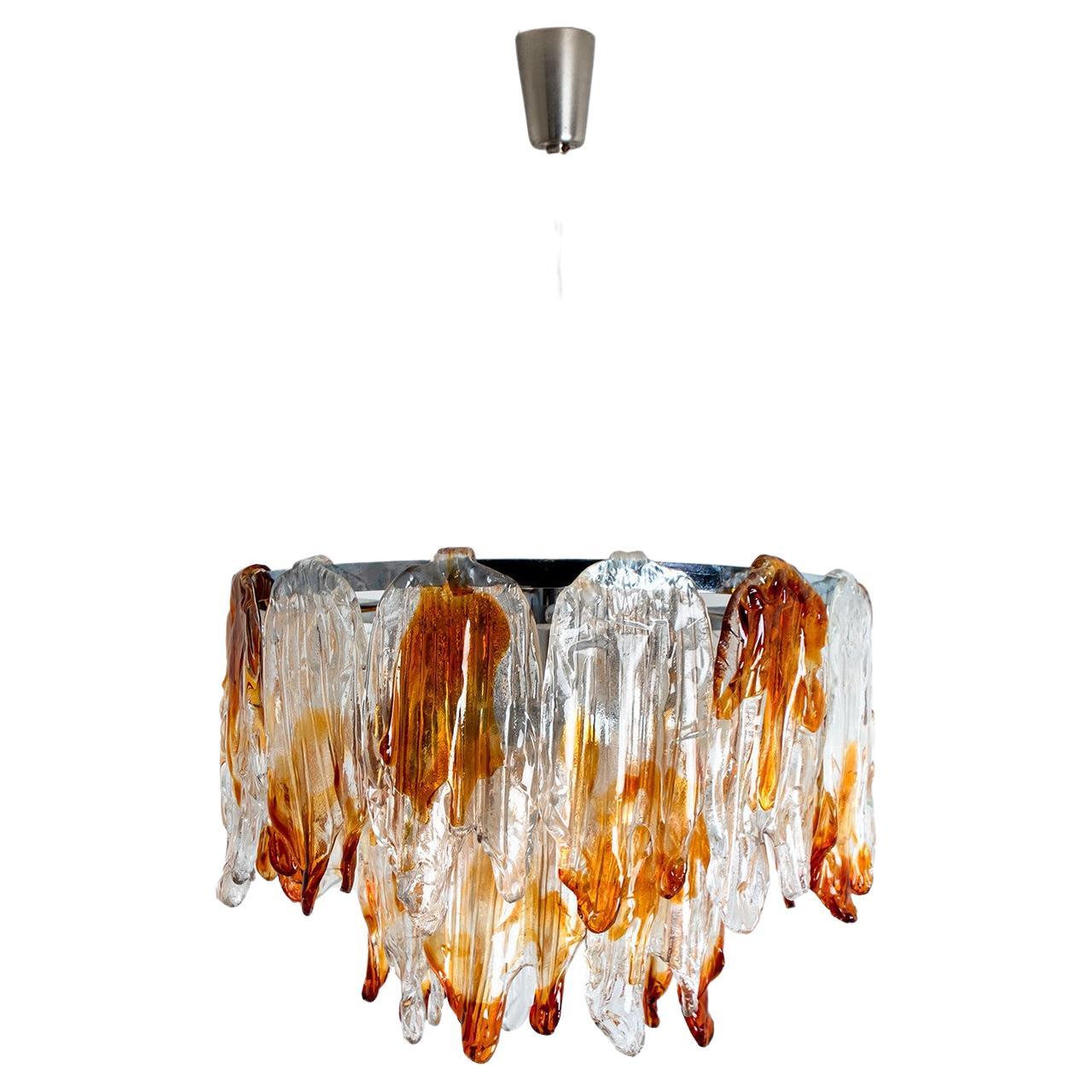 Orange and Clear Murano Glass Chandelier by Mazzega, 1960s