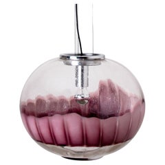 Lampe à suspension en verre de Murano de couleur aubergine et chrome de Mazzega, Italie