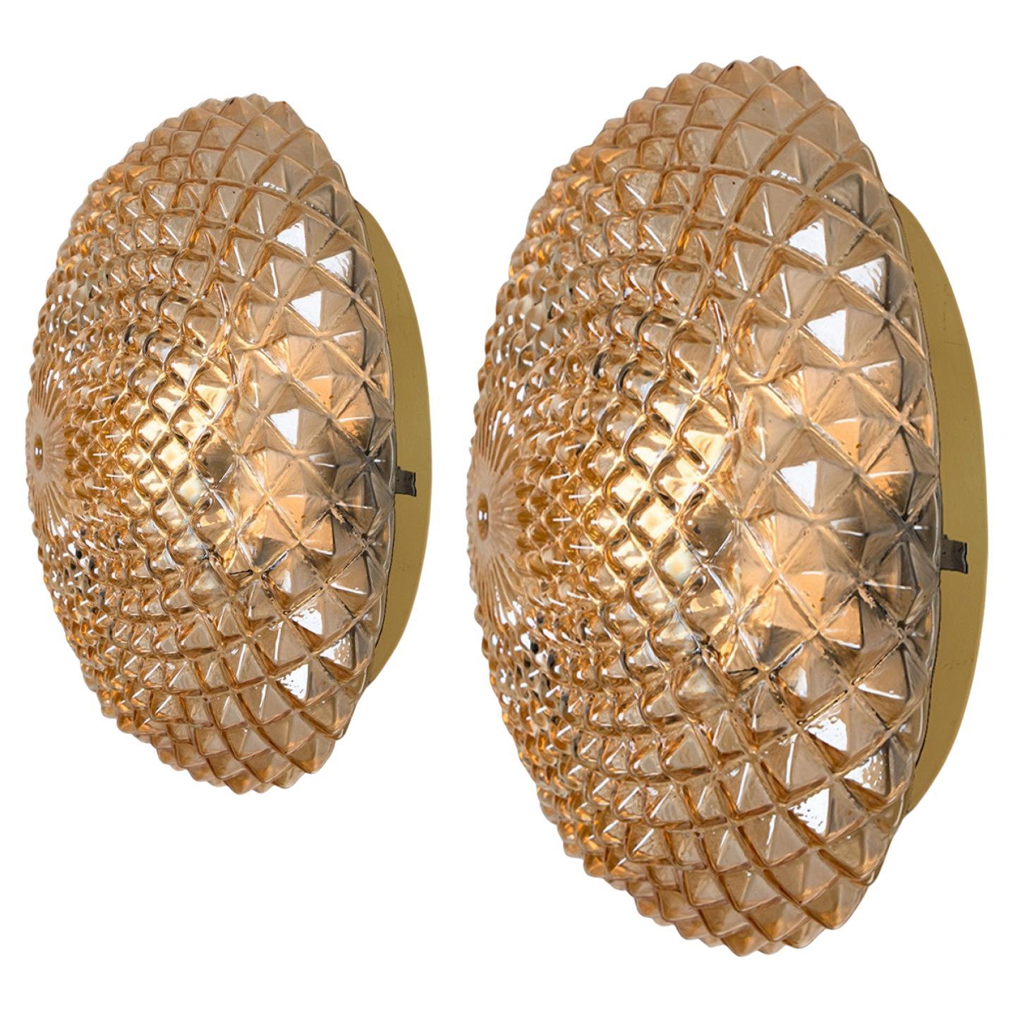 1 of the 4 Amber Glass Flush Mount or Wall Lights Germany, 1960s
