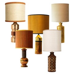1 of the 5 XL Gold Warm Tones Table Lamps, Custom Silk Lamp Shades by R. Houben