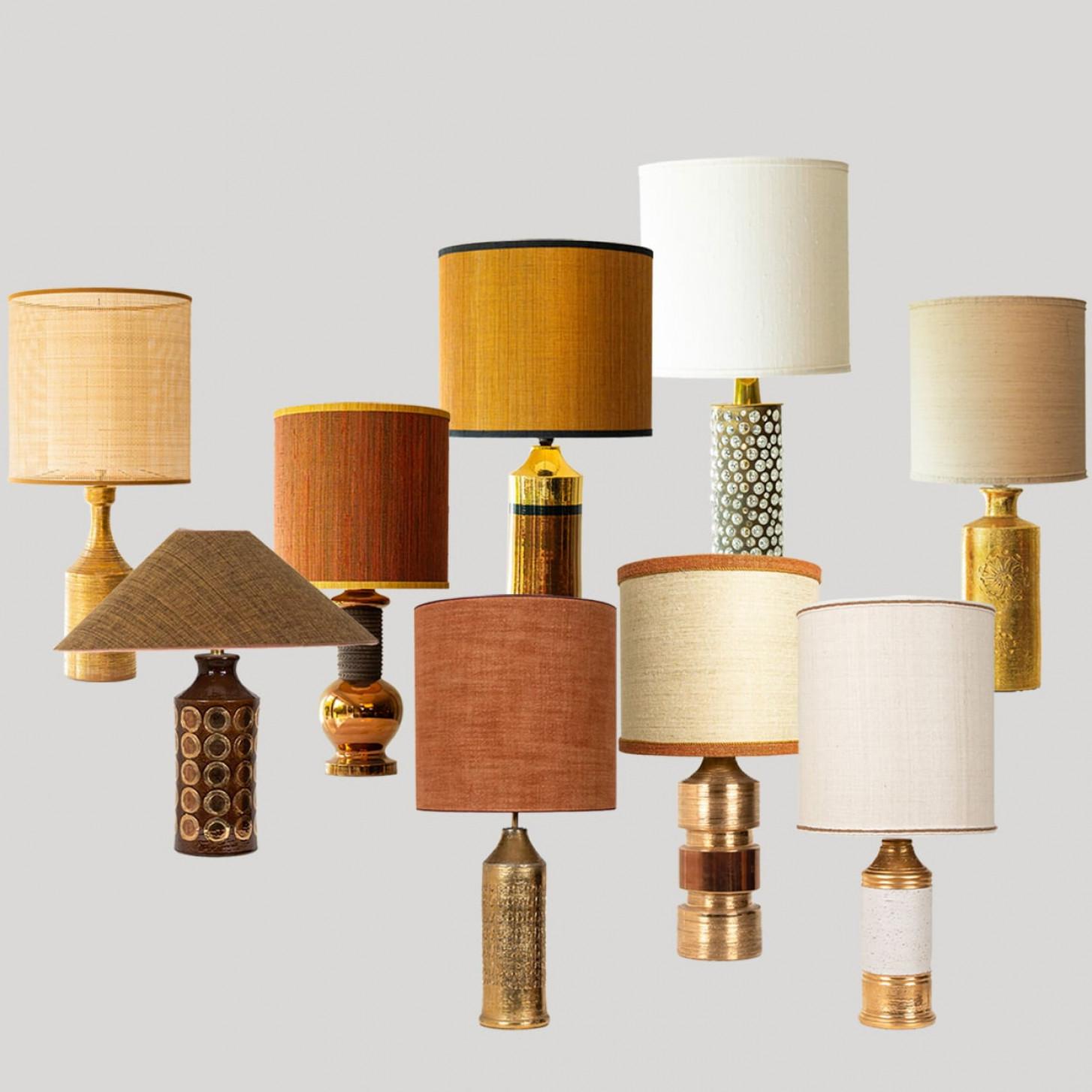 Danish 1 of the 5 XL Gold Warm Tones Table Lamps, Custom Silk Lamp Shades by R. Houben For Sale