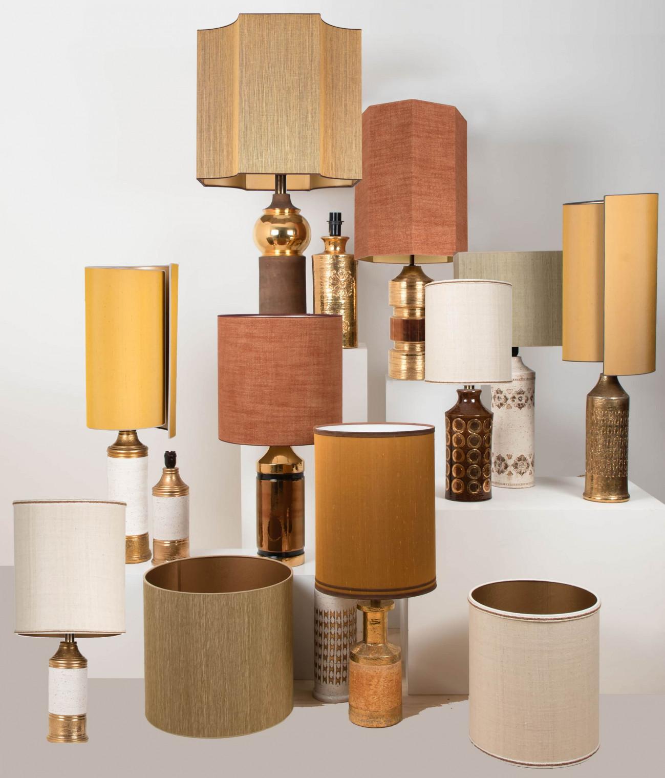 1 of the 5 XL Gold Warm Tones Table Lamps, Custom Silk Lamp Shades by R. Houben For Sale 7
