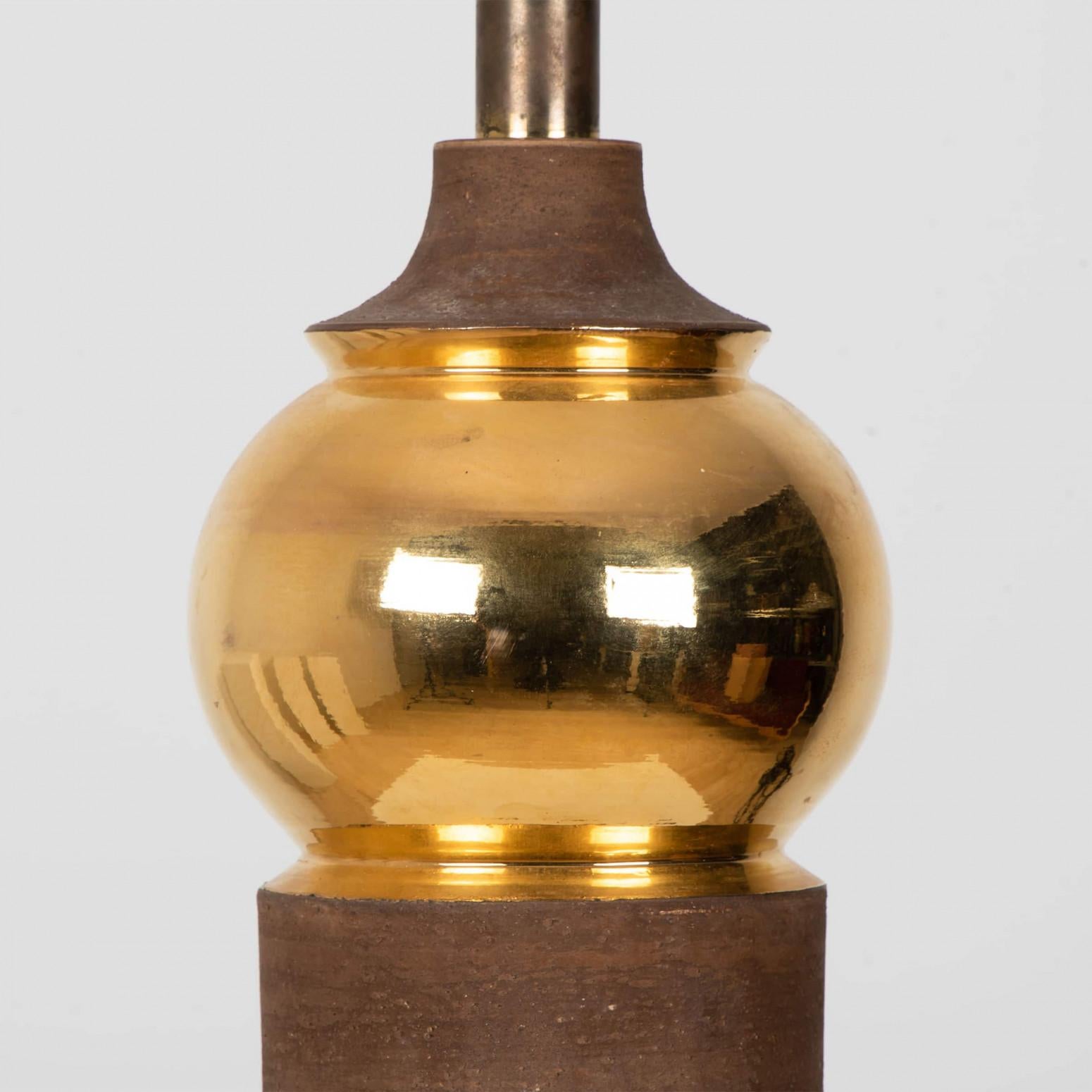 1 of the 5 XL Gold Warm Tones Table Lamps, Custom Silk Lamp Shades by R. Houben For Sale 6