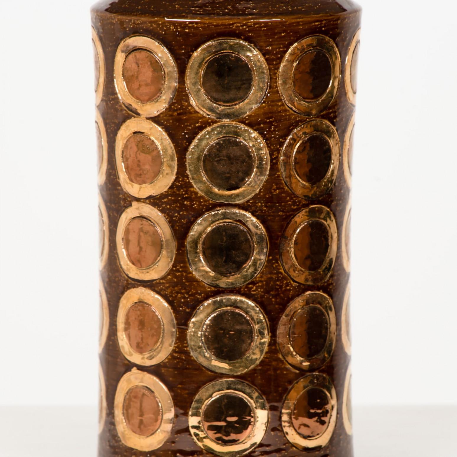 1 of the 5 XL Gold Warm Tones Table Lamps, Custom Silk Lamp Shades by R. Houben For Sale 4