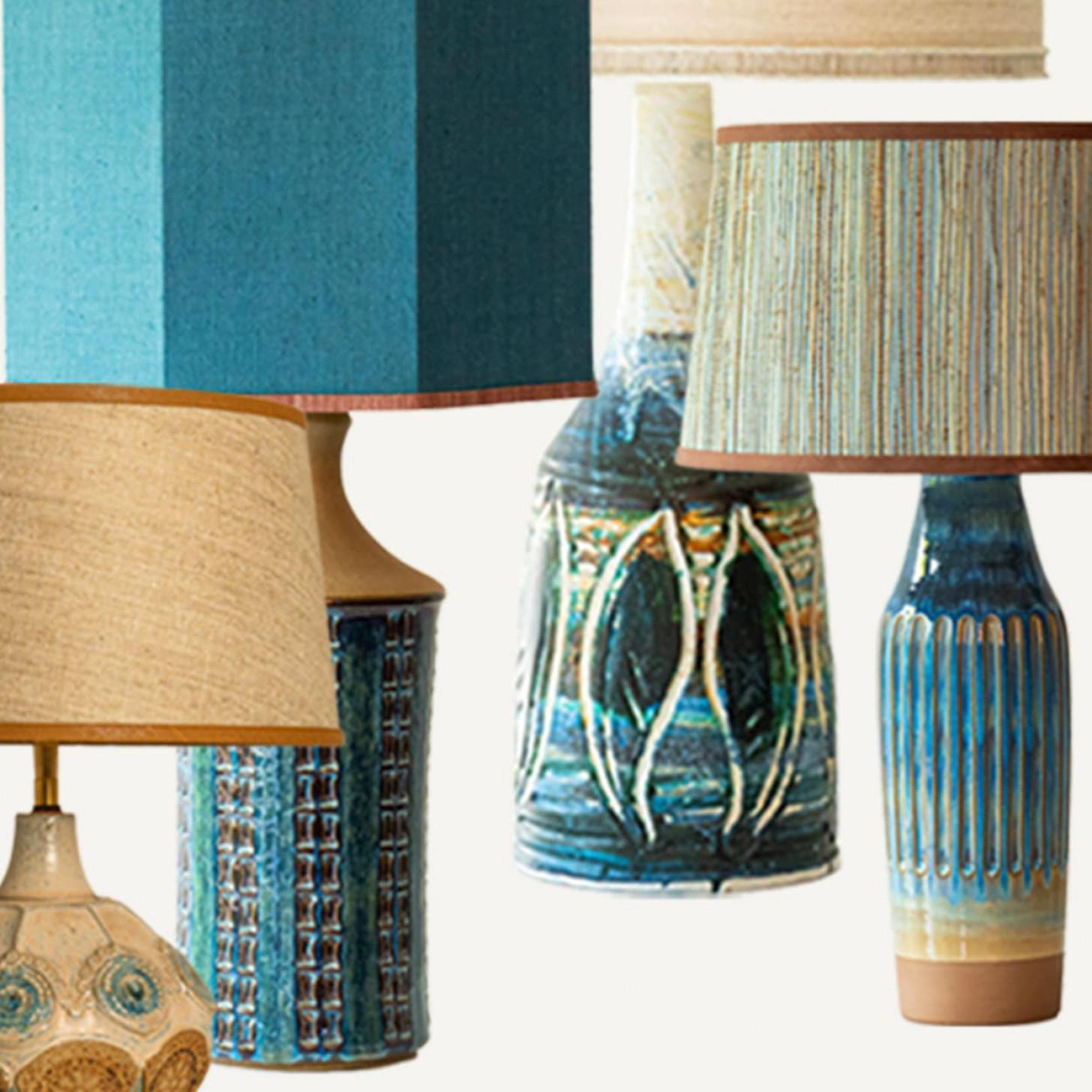 1 des 7 Lampes de table en céramique bleu-marron, abat-jour en soie personnalisés par R. Houben en vente 4