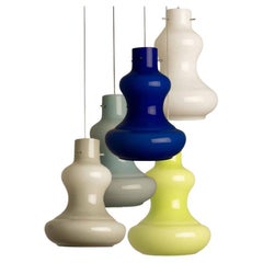 1 delle 5 luci a sospensione in vetro di Murano di Massimo Vignelli per Venini, 1960