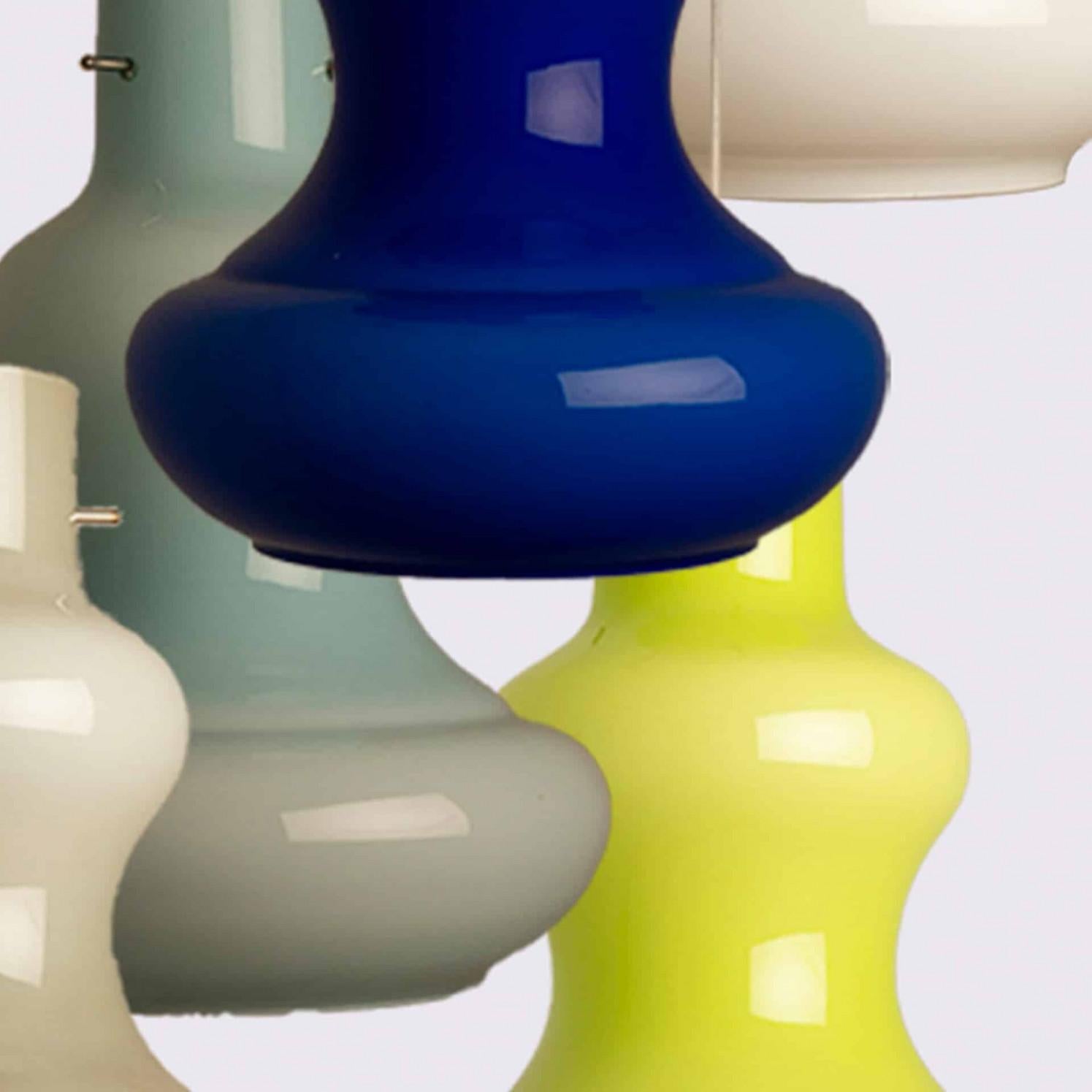 Moderno 1 delle 5 luci a sospensione in vetro di Murano di Massimo Vignelli per Venini, 1960 in vendita