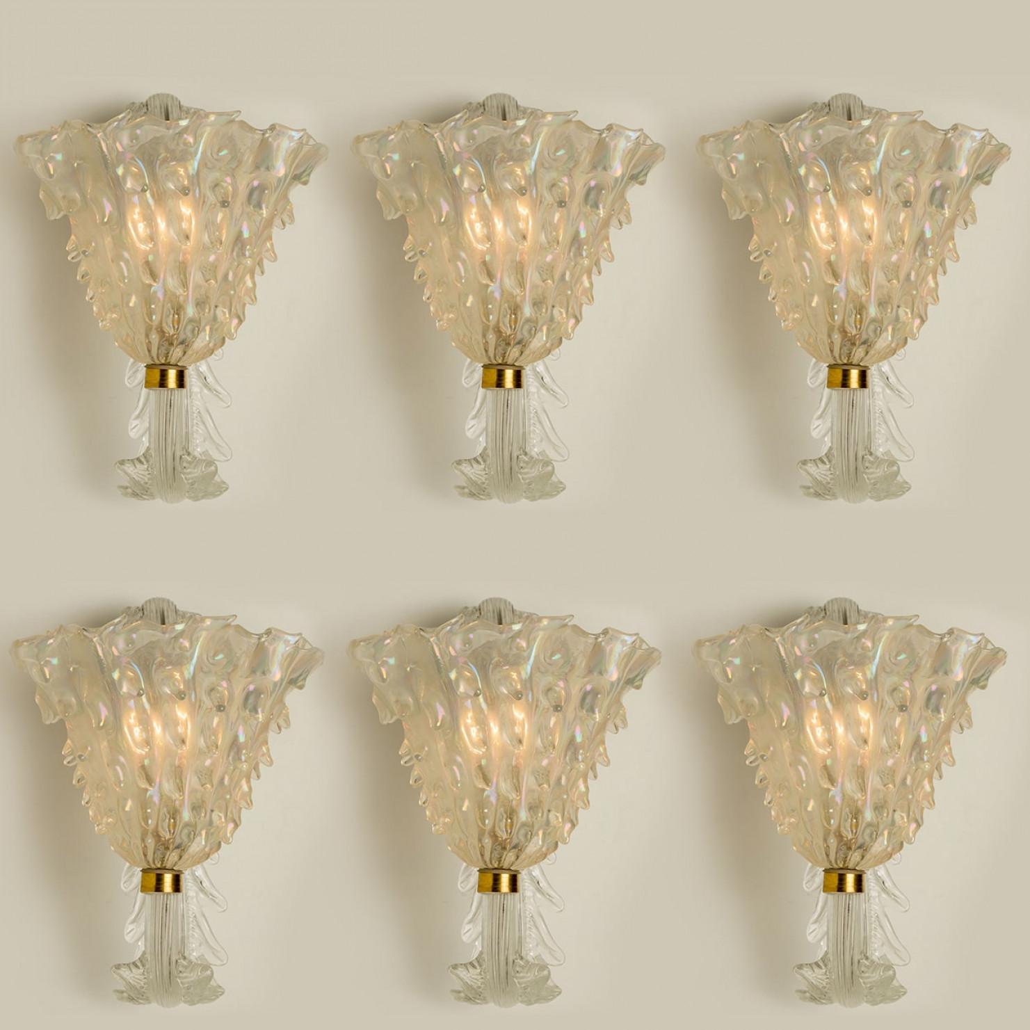 1 de los 6 Apliques de pared con pantallas de cristal, Seguso, Italia 1960 Italiano en venta
