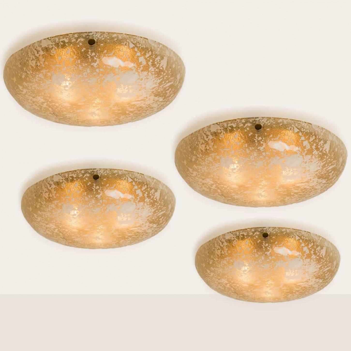 Hand-Crafted 1 of the 4 Round Snowflake Glass Flush Mounts, Germany, 1970 For Sale