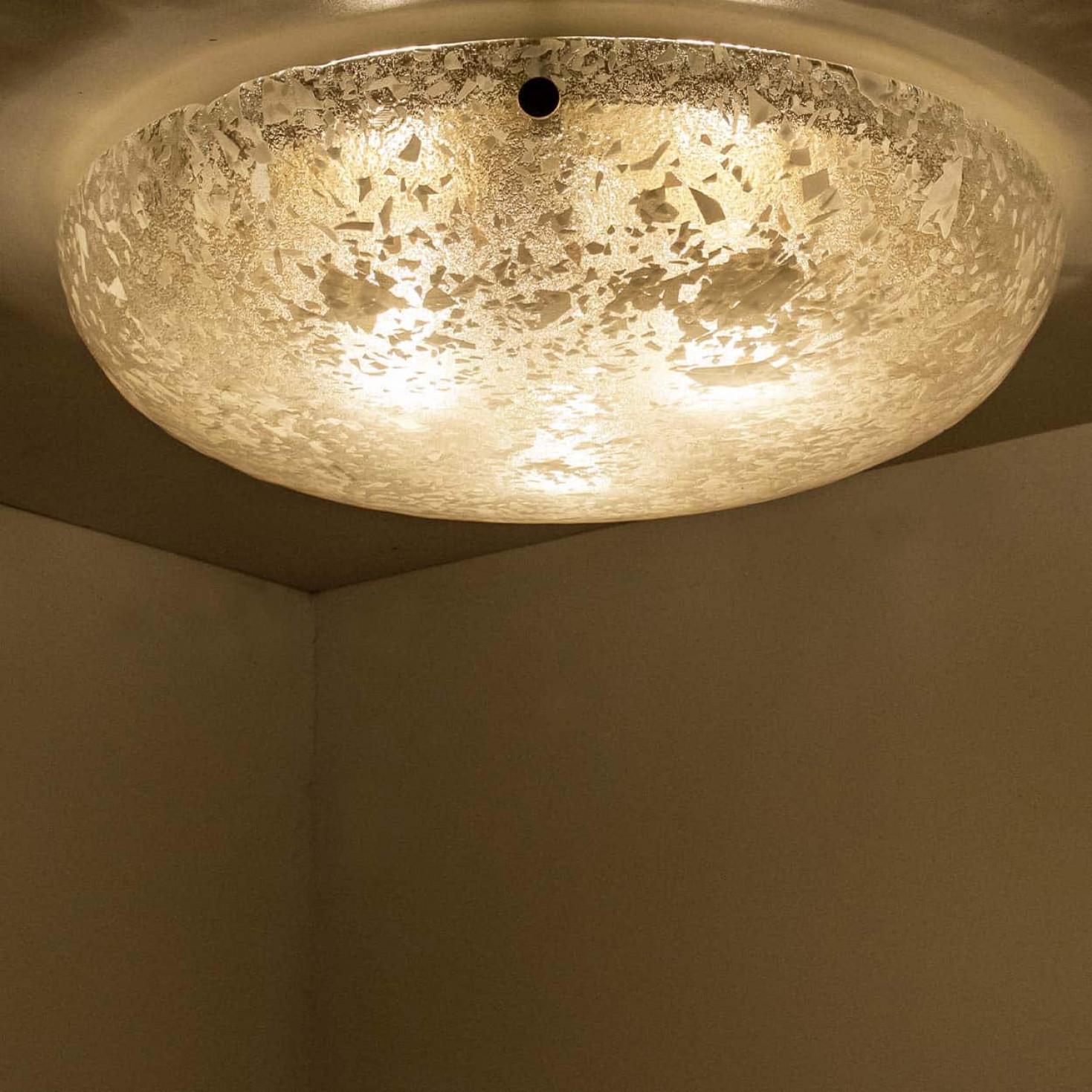 Brass 1 of the 4 Round Snowflake Glass Flush Mounts, Germany, 1970 For Sale