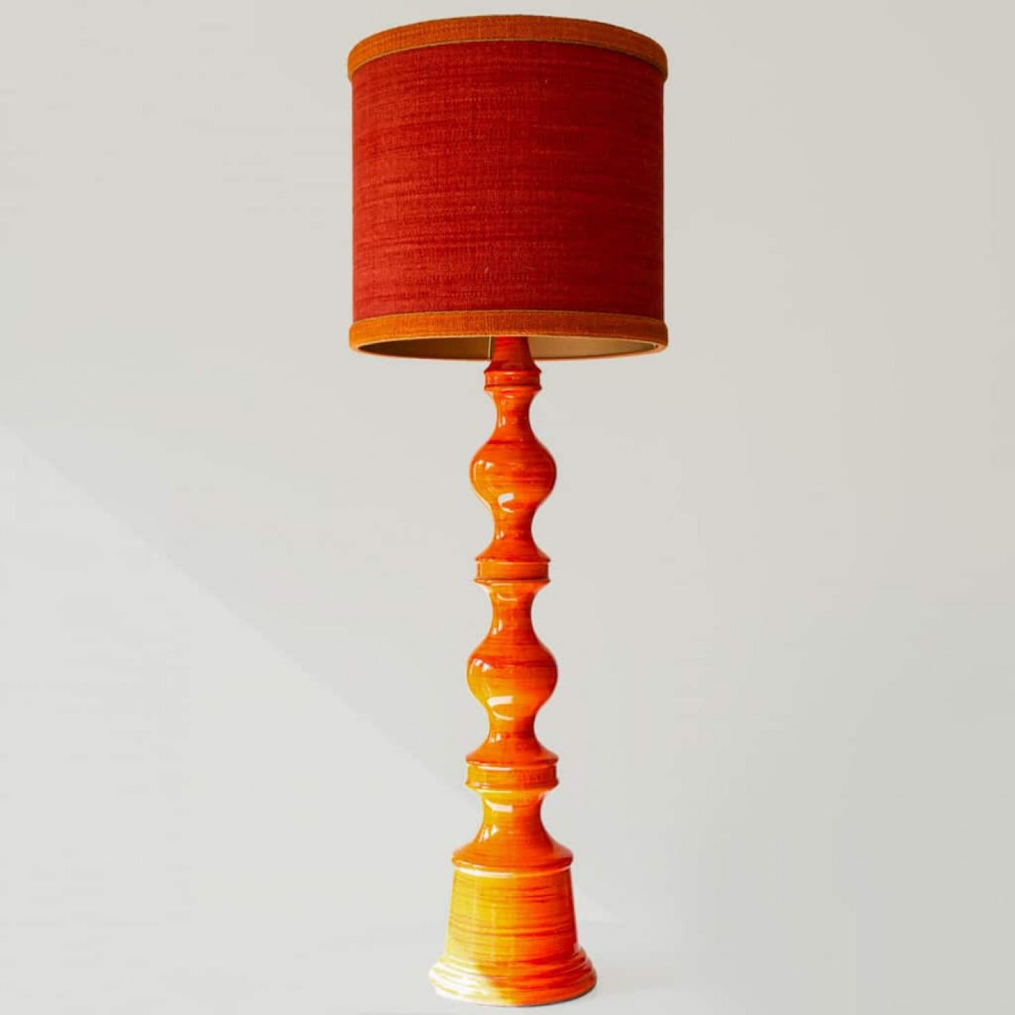 Mid-Century Modern XXL Orange Sculptural Floor Lamp, Custom Made Lampshade by R. Houben For Sale