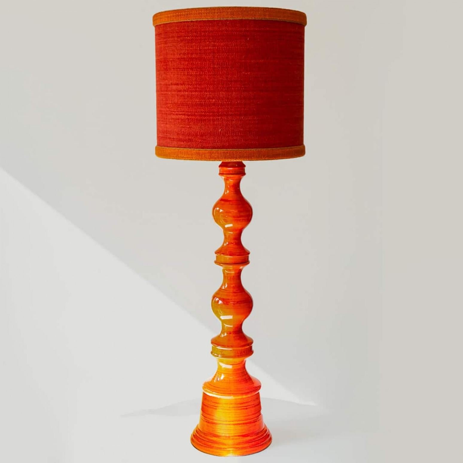 Ceramic XXL Orange Sculptural Floor Lamp, Custom Made Lampshade by R. Houben For Sale