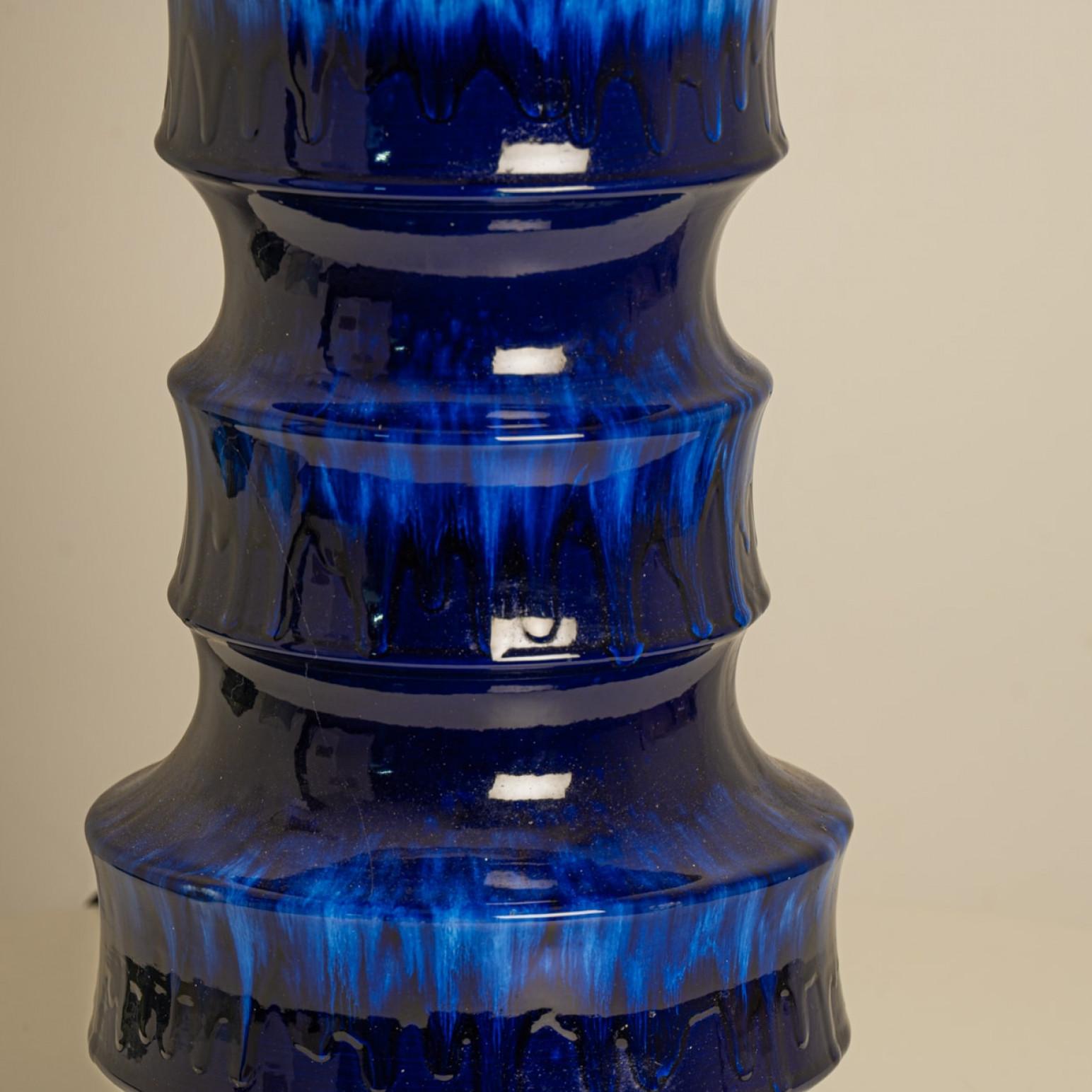 Unique pair of Large Scheurich Ceramic Lamps with New Custom Lampshades In Good Condition For Sale In Rijssen, NL