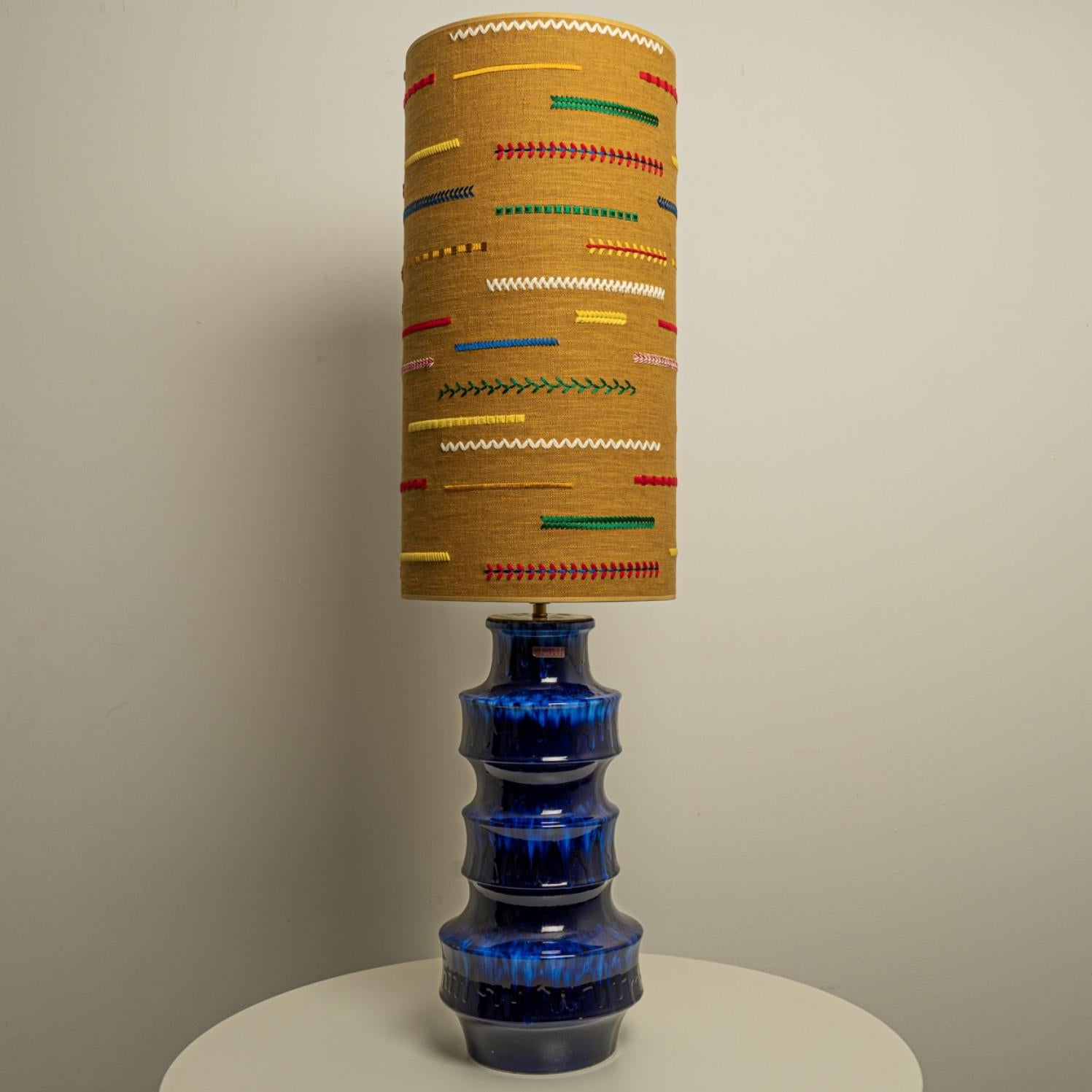 Late 20th Century Blue Scheurig Ceramic Table Lamp with Custom Lampshade by René Houben For Sale