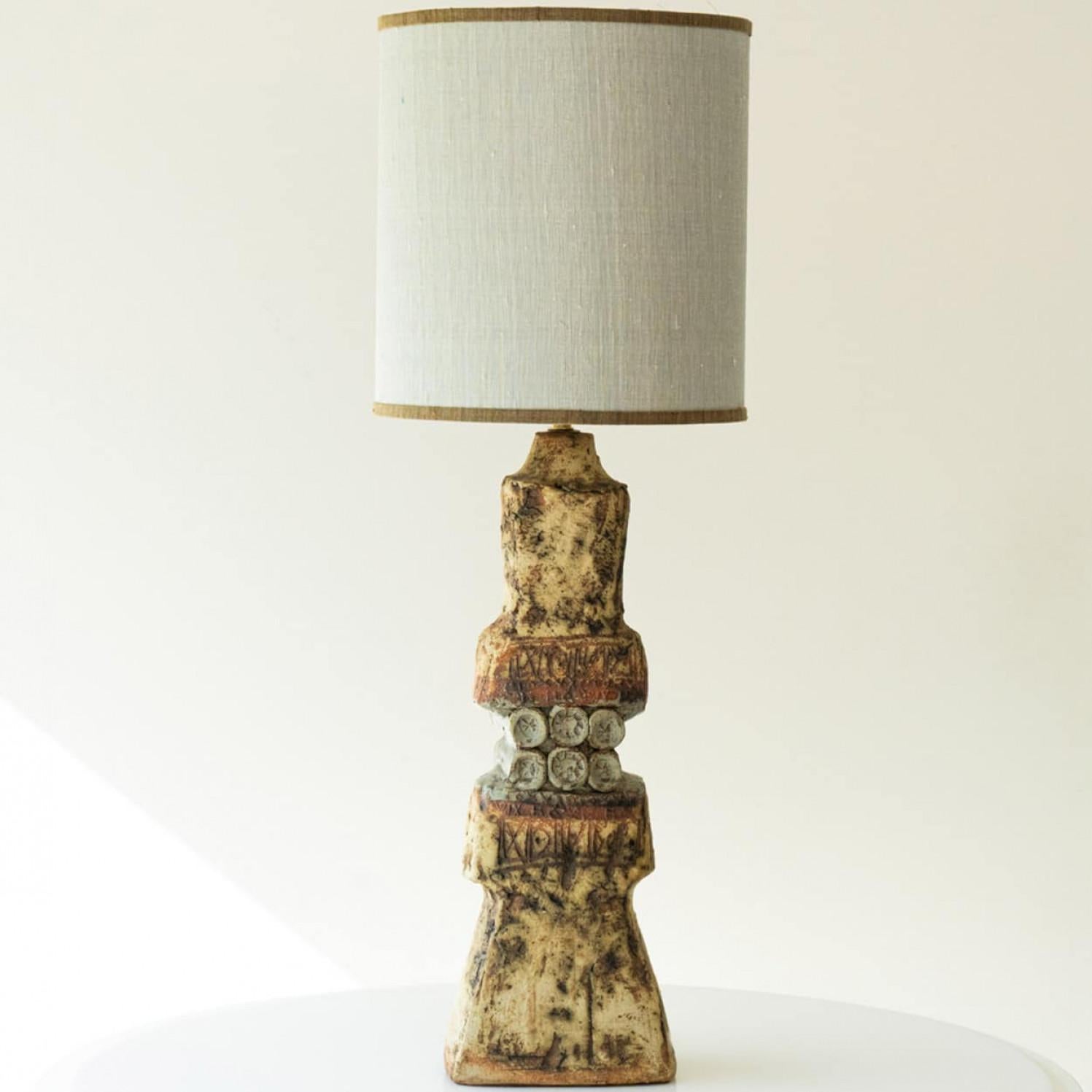 Large Ceramic Table Lamp by B. Rooke, New Lampshade by R. Houben, 1970 For Sale 3