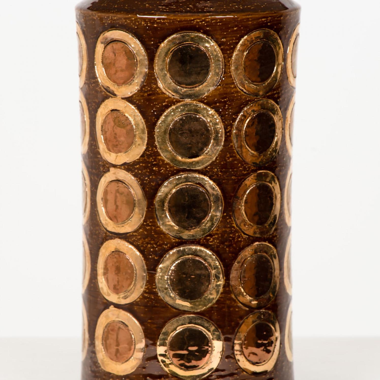 1 of the 5 XL Gold Warm Tones Table Lamps, Custom Silk Lamp Shades by R. Houben For Sale 4