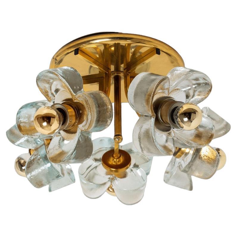 Flower Flush Mount, Brass and Glass by Sische, 1970s
