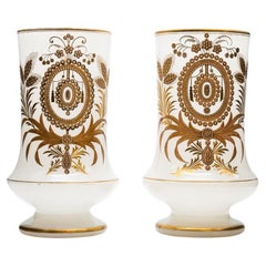Pair Of Baccarat Opaline Vases, Golden Decor, 1880