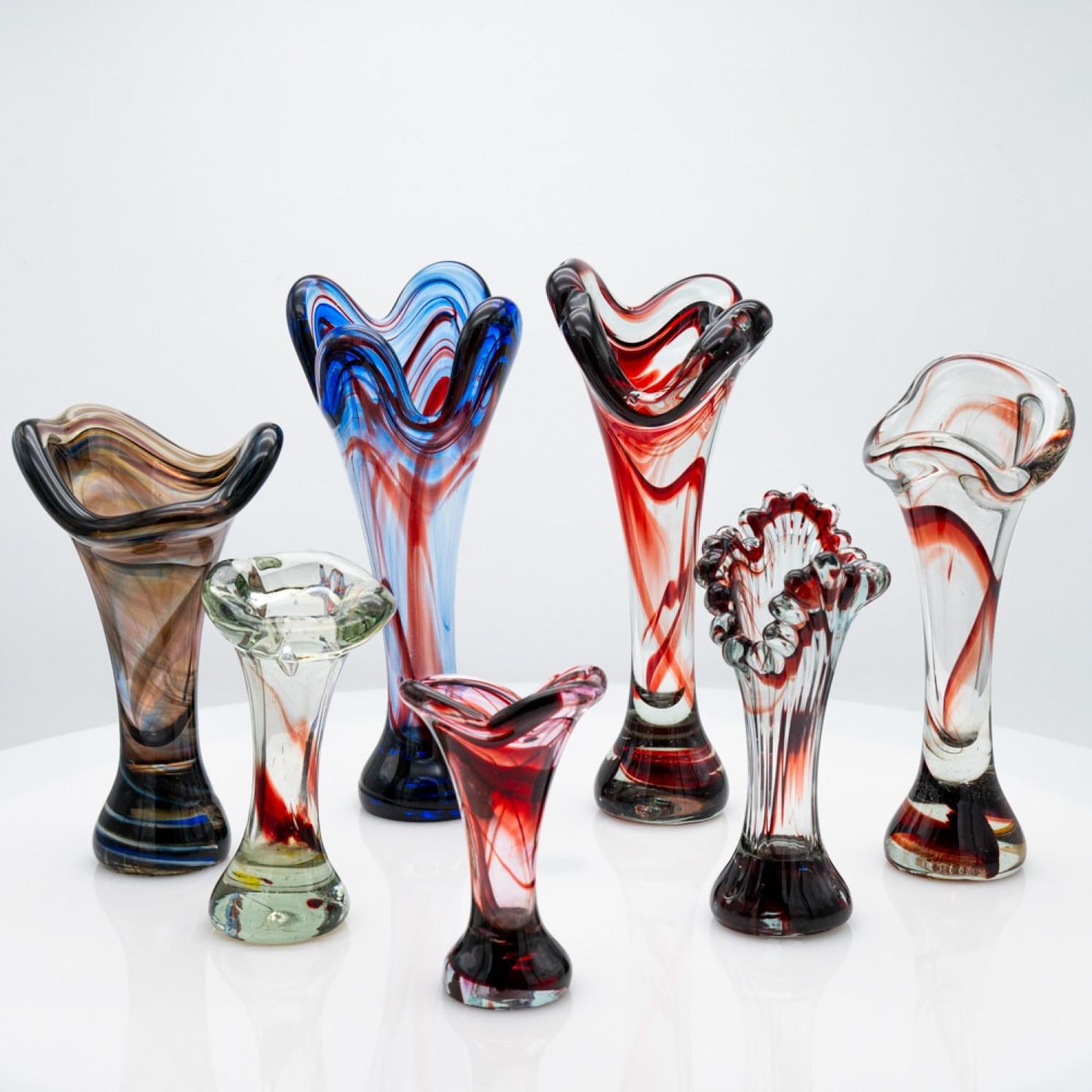 Italian Set of 7 Murano Multi-coloured Glass Vases, Italy, 1970 For Sale