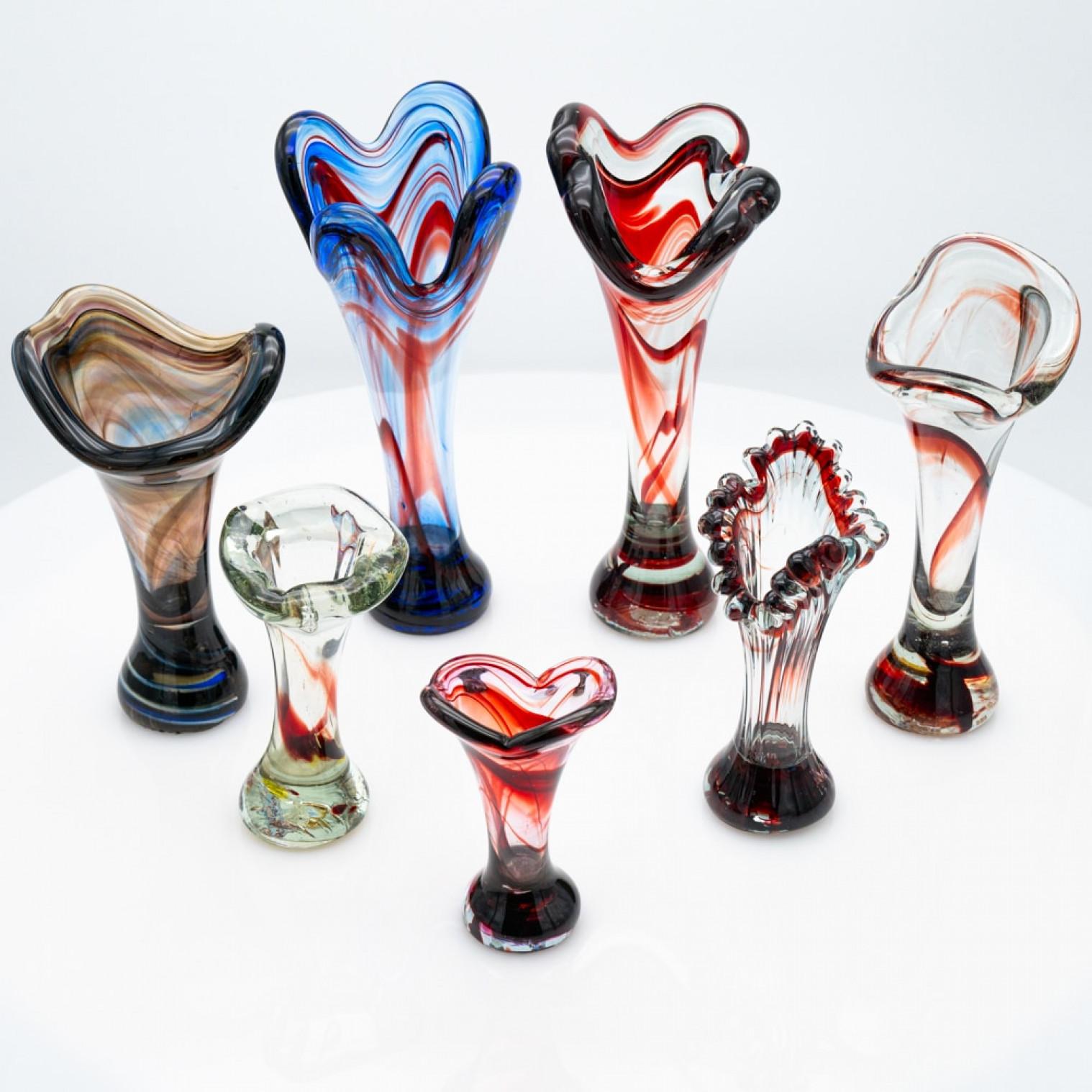 Other Set of 7 Murano Multi-coloured Glass Vases, Italy, 1970 For Sale