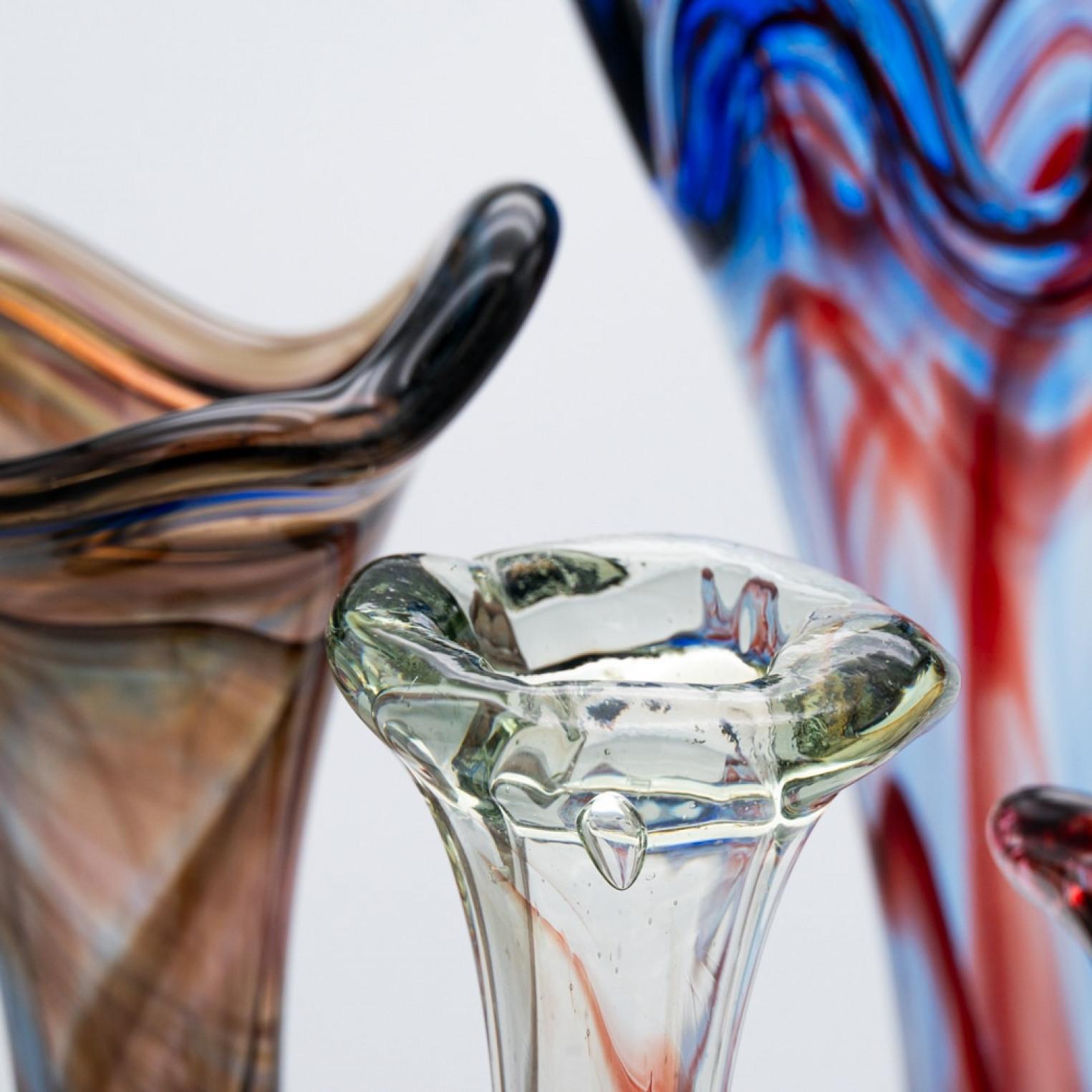Art Glass Set of 7 Murano Multi-coloured Glass Vases, Italy, 1970 For Sale