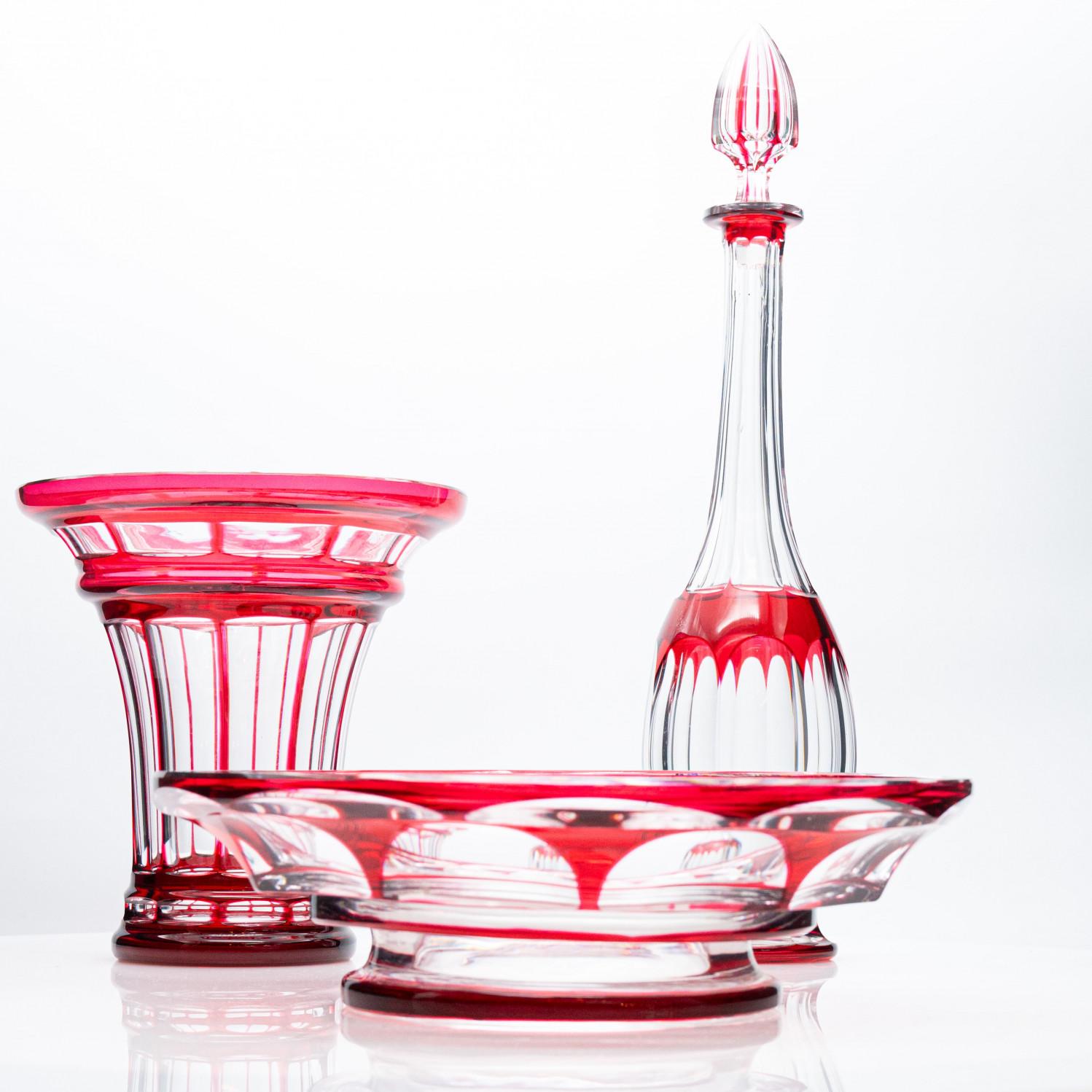 Art Nouveau Set di 3 oggetti Baccarat e Saint Louis, cristallo rosso, Francia, 1930 in vendita