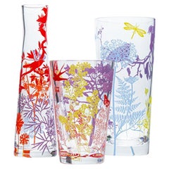 Baccarat, Set of 3 Crystal Vases, Printed Polychrome Decoration, France, 2006