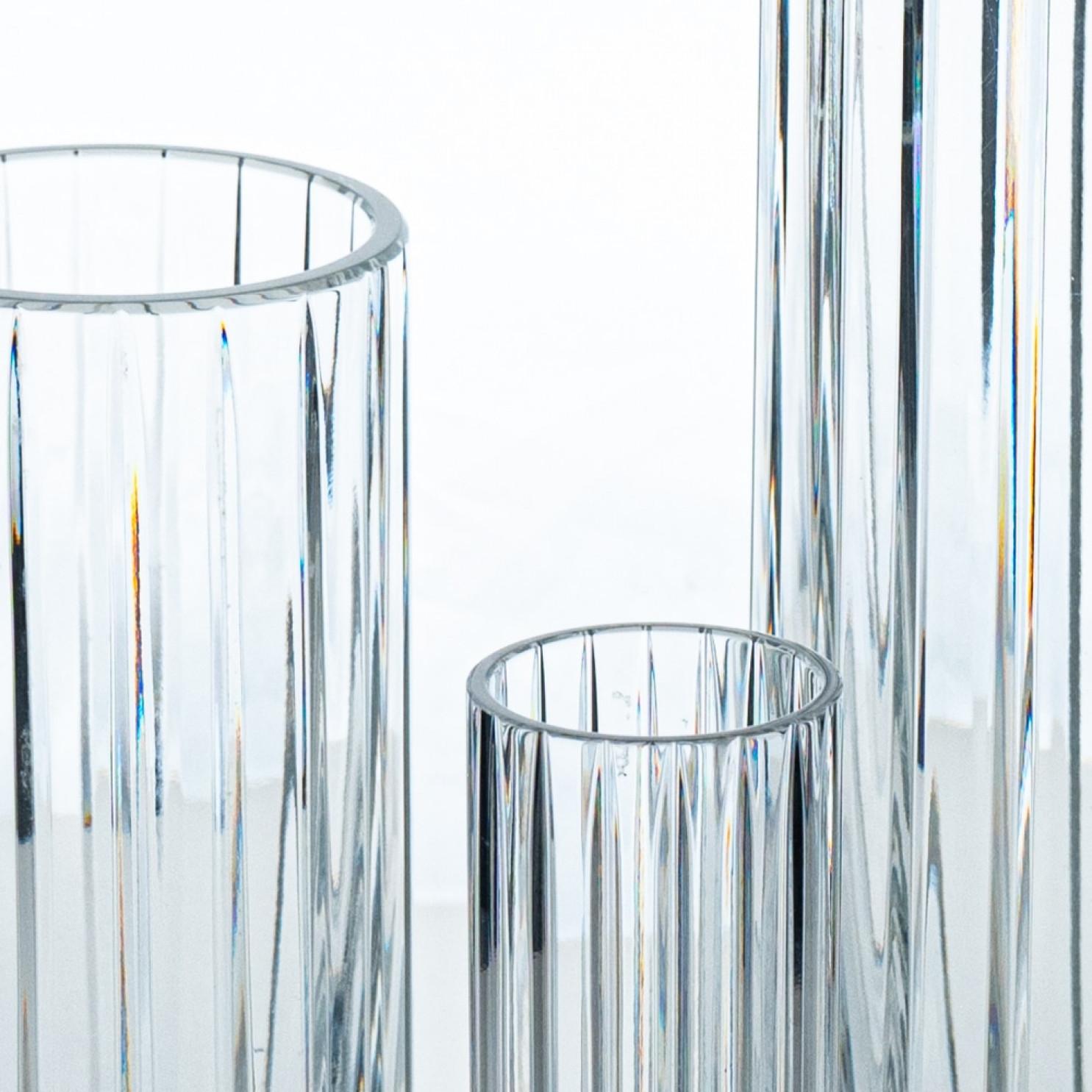 Late 20th Century Baccarat, Set of 3 Vases, Cylindrical Crystal, 1975, France For Sale