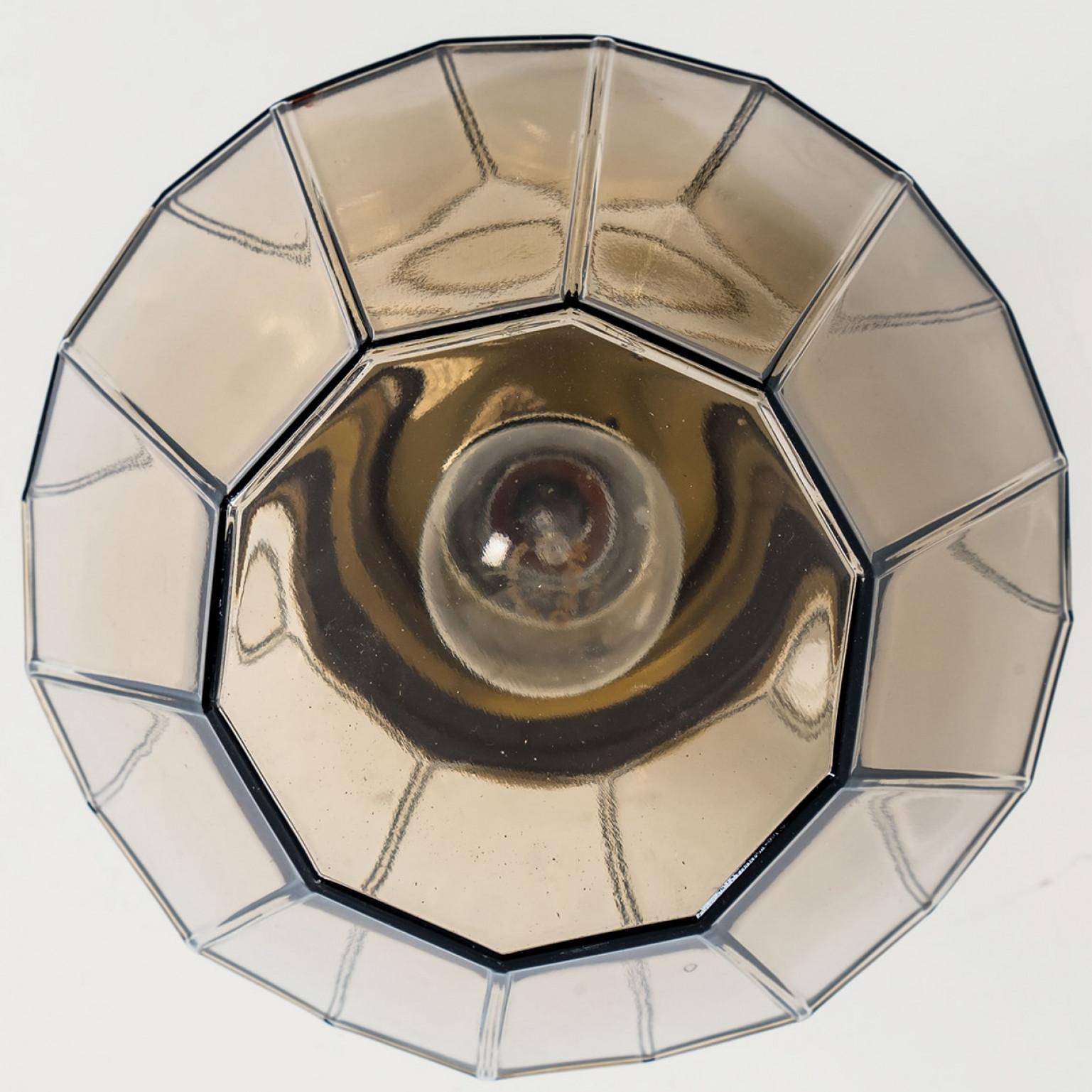 1 of the 4  Smoked Glass Flush Mount from Glashütte Limburg, 1970s In Good Condition For Sale In Rijssen, NL