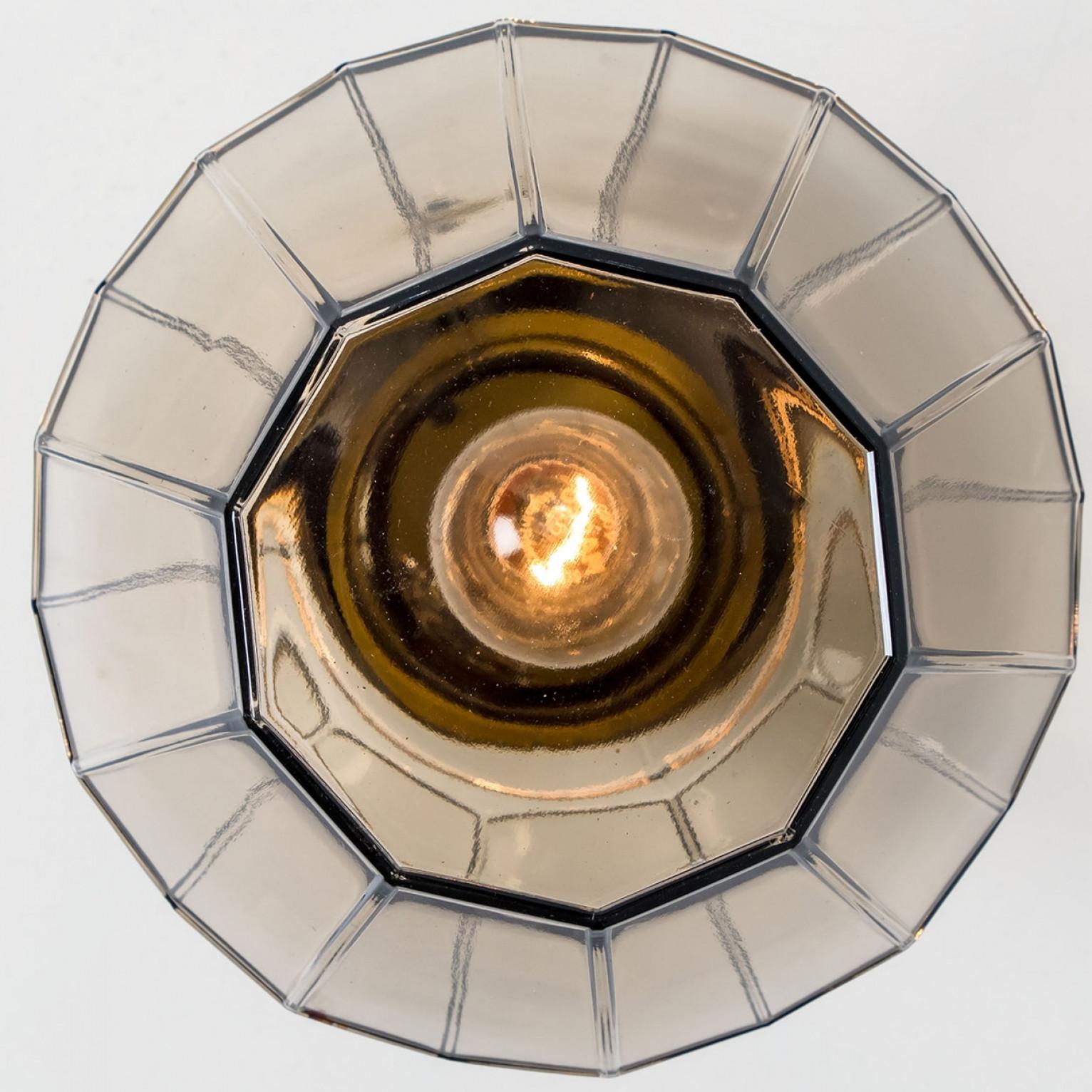 1 of the 4  Smoked Glass Flush Mount from Glashütte Limburg, 1970s For Sale 2