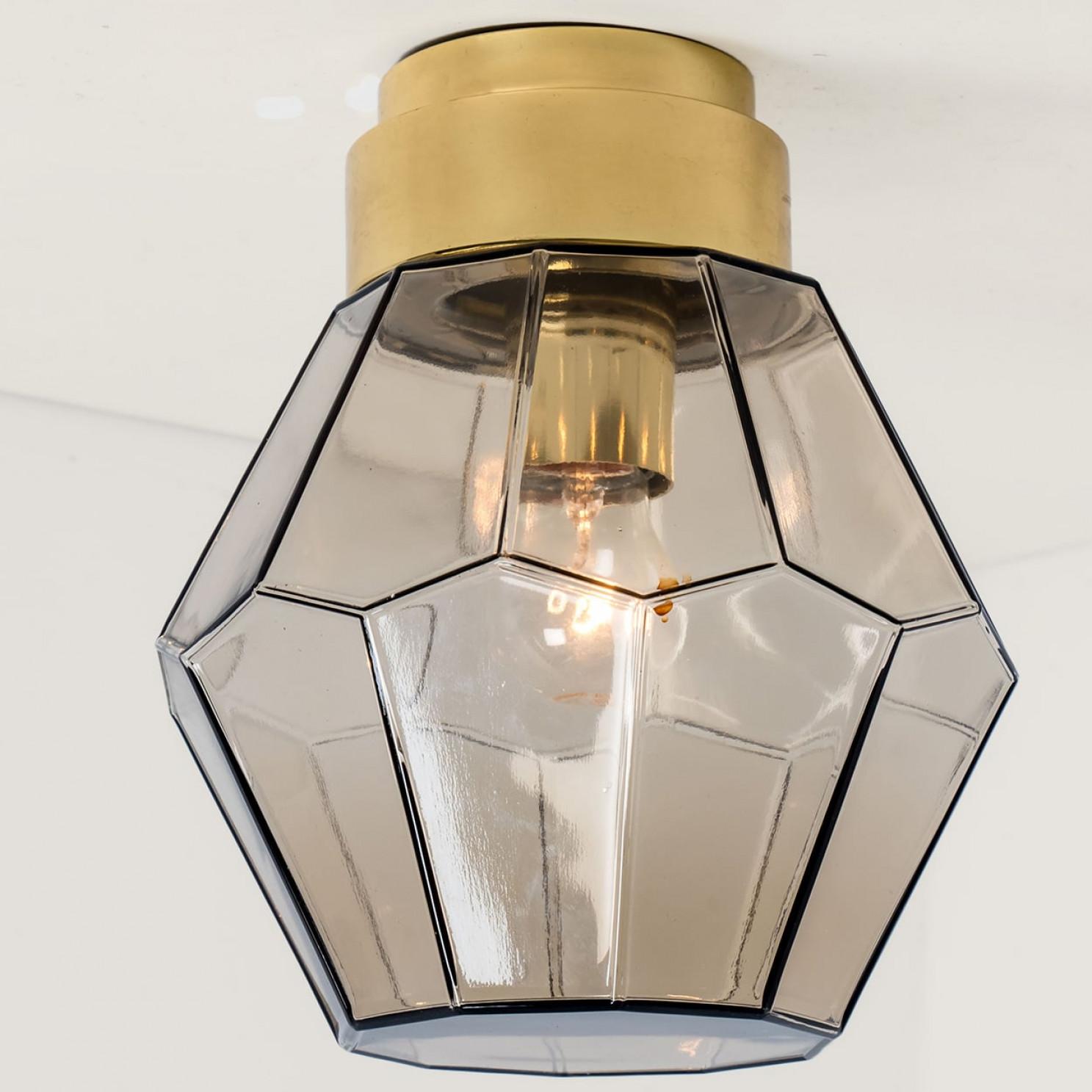 1 of the 4  Smoked Glass Flush Mount from Glashütte Limburg, 1970s For Sale 3