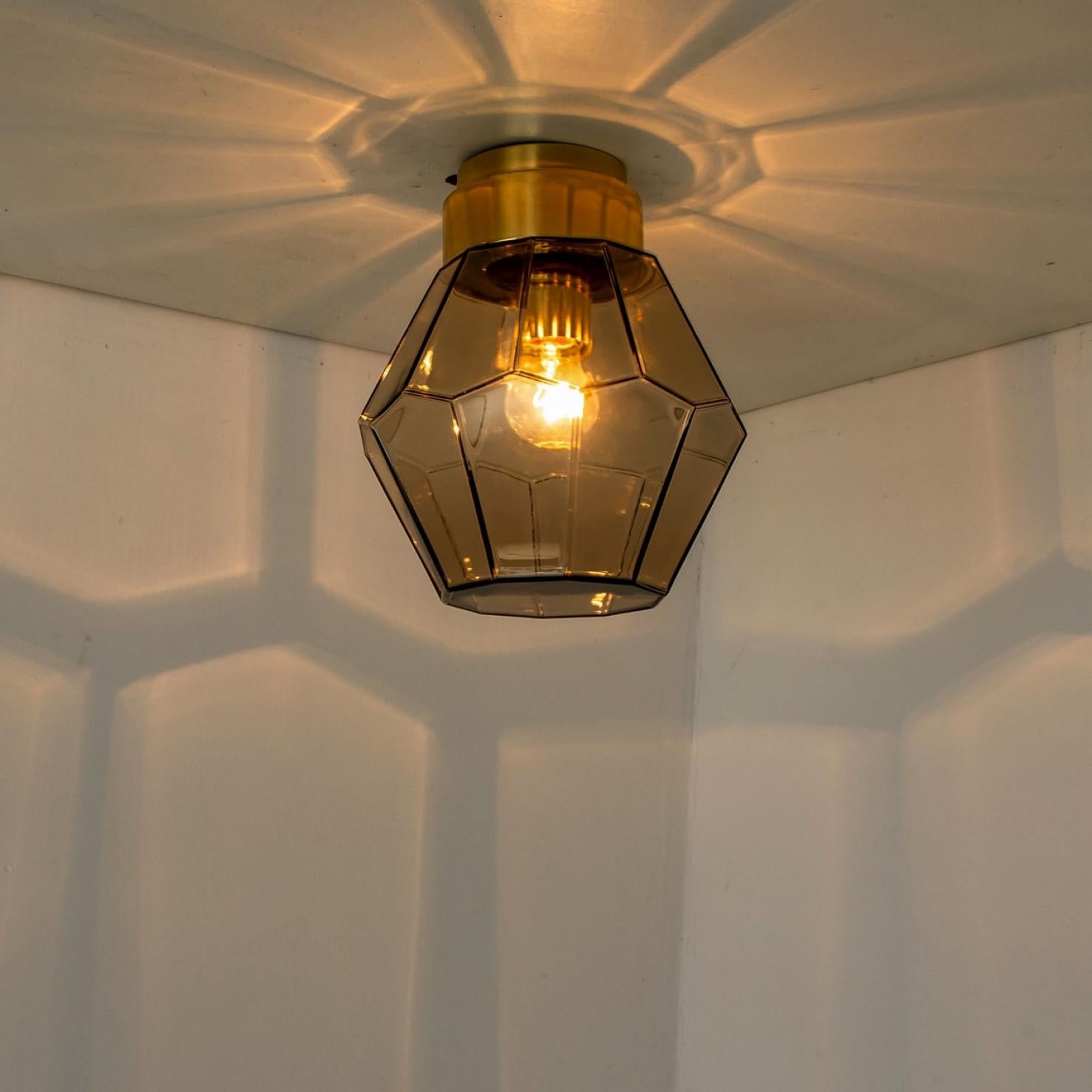 Late 20th Century 1 of the 4  Smoked Glass Flush Mount from Glashütte Limburg, 1970s For Sale