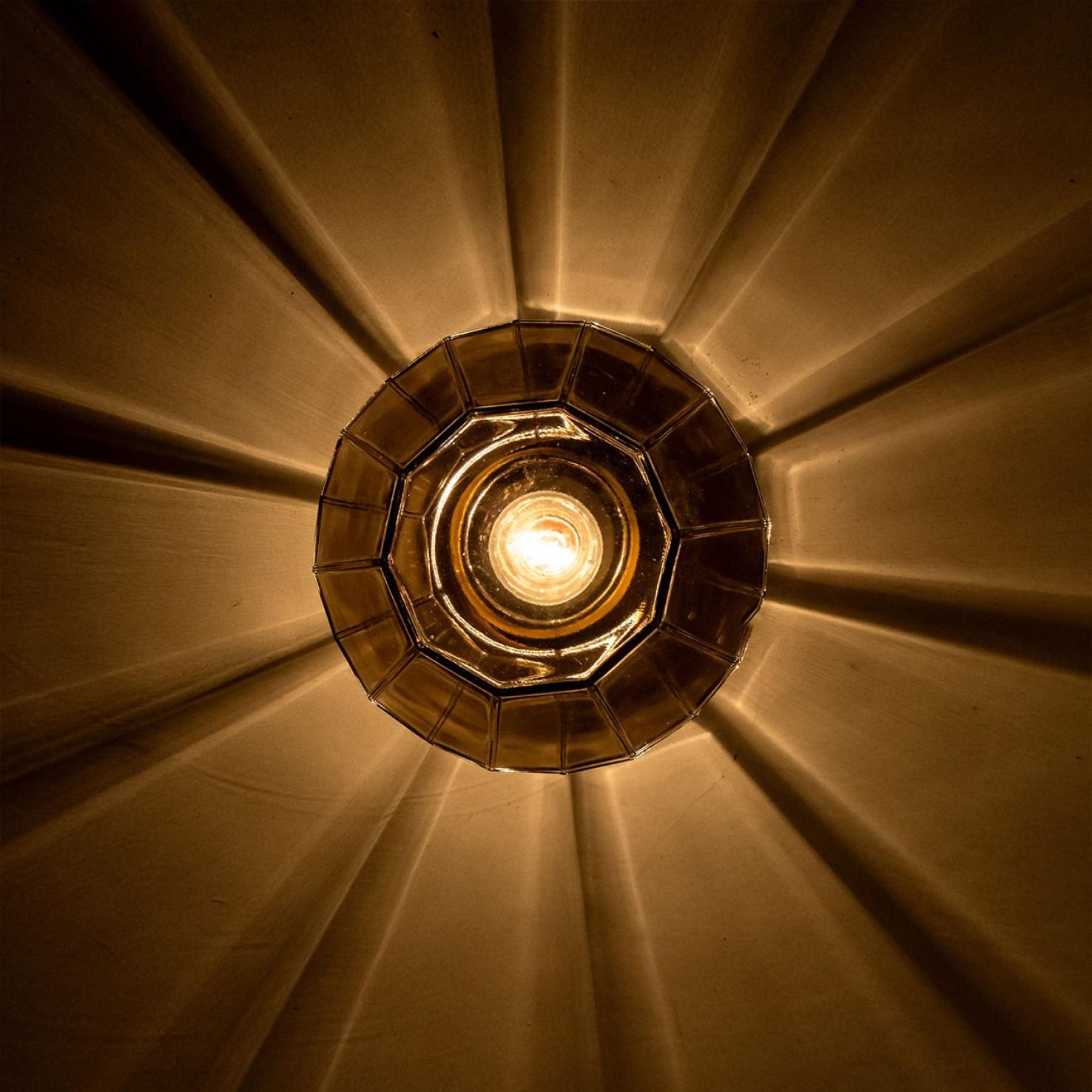 Metal 1 of the 4  Smoked Glass Flush Mount from Glashütte Limburg, 1970s For Sale
