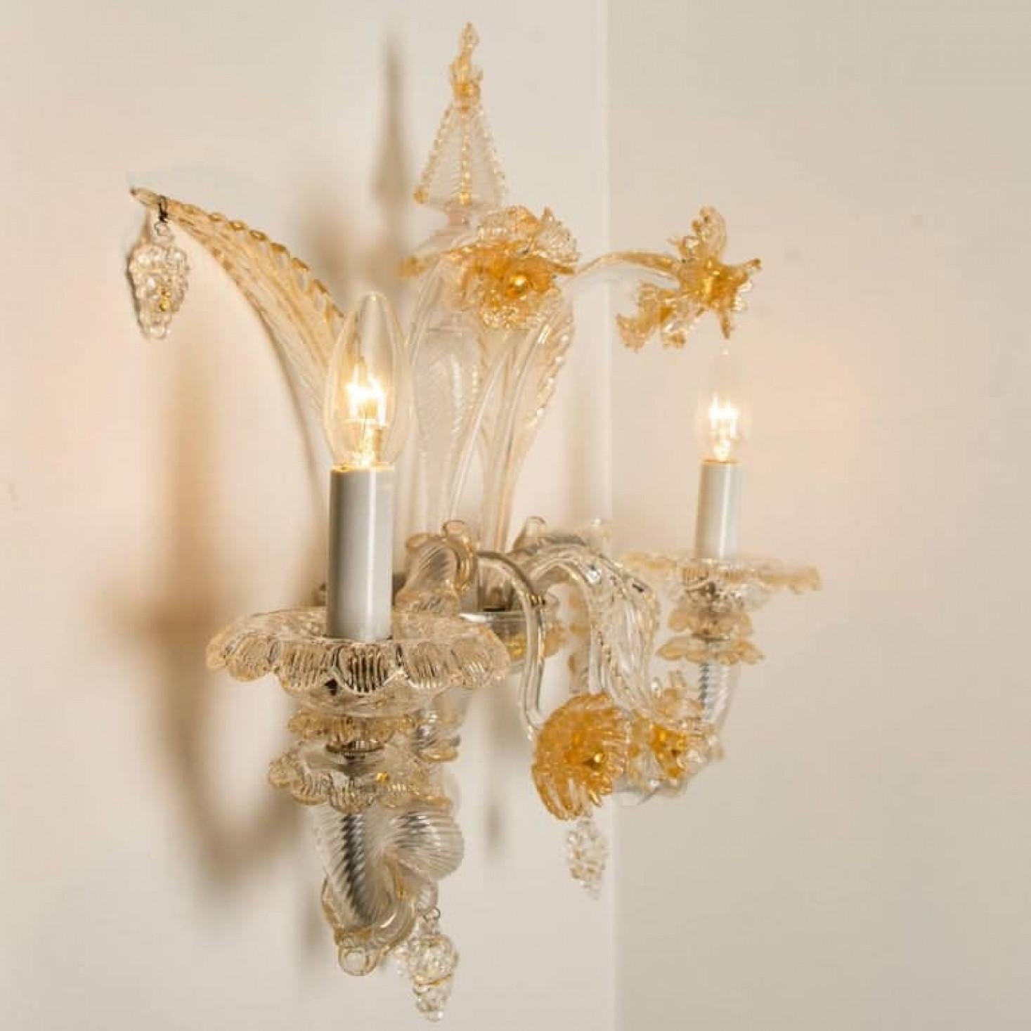Mid-Century Modern Pair of Rich Venetian Wall Sconces, Venice, Murano, circa 1960 For Sale