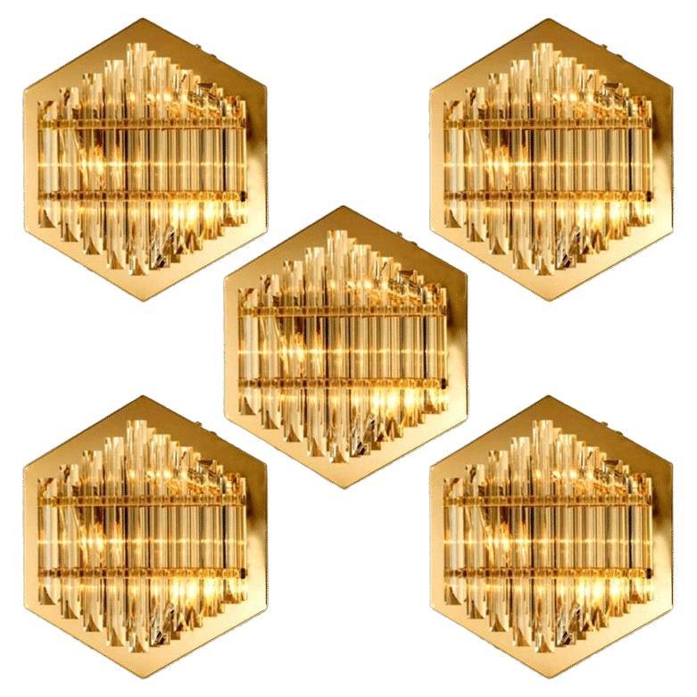 1 des 6 grandes appliques en verre de style Venini avec des cristaux tripodes, 1969 en vente