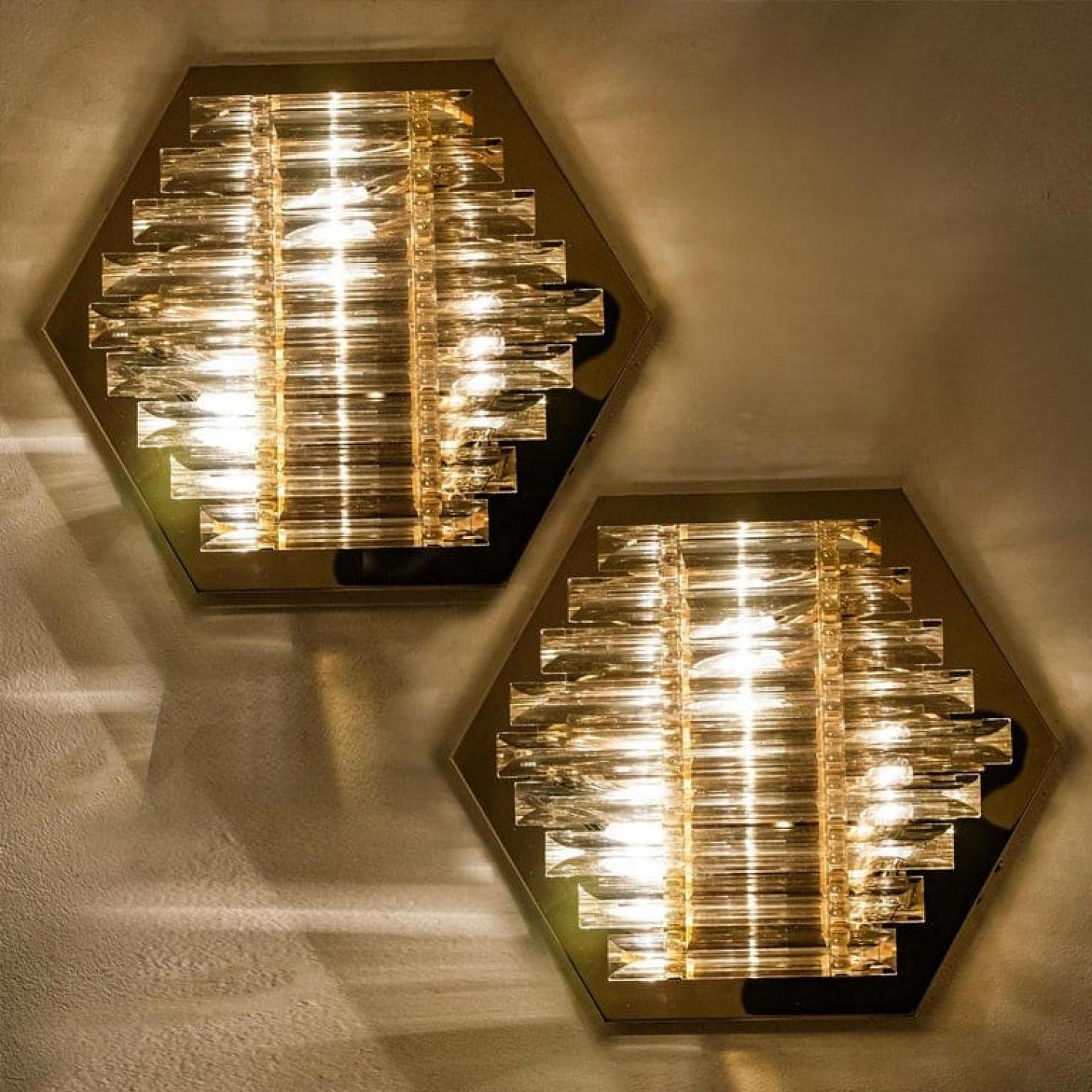 1 des 6 grandes appliques en verre de style Venini avec des cristaux tripodes, 1969 en vente 5