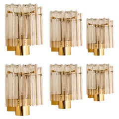 Several Brass & Glass Wall Lights Hillebrand Germany, 1960s