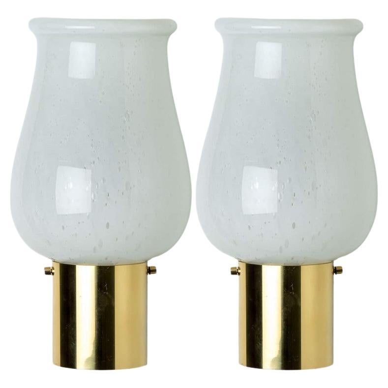 Pair of Opaline Glass Wall Lights by Glashütte Limburg, 1960